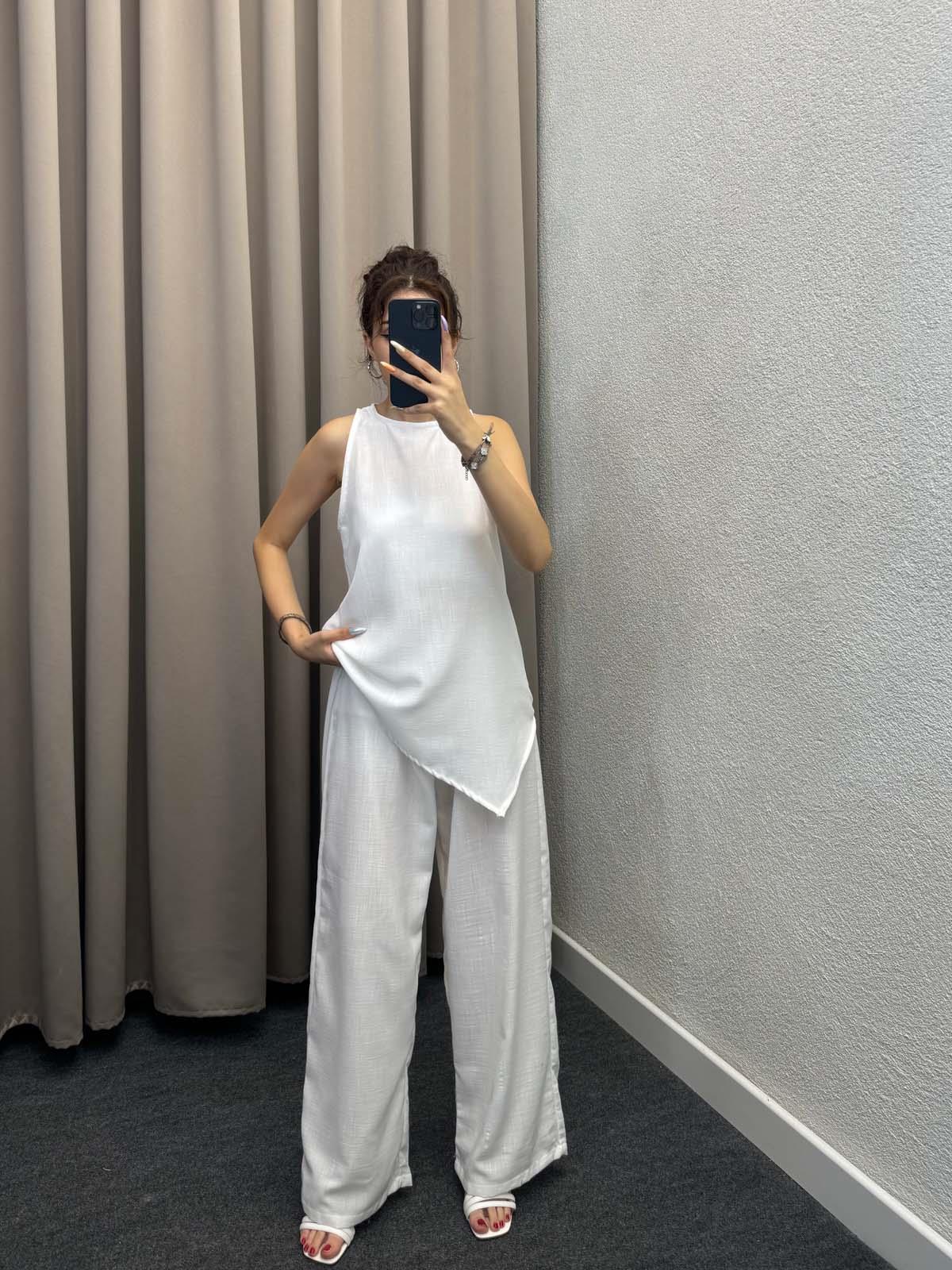 Monica Beyaz Keten Takım