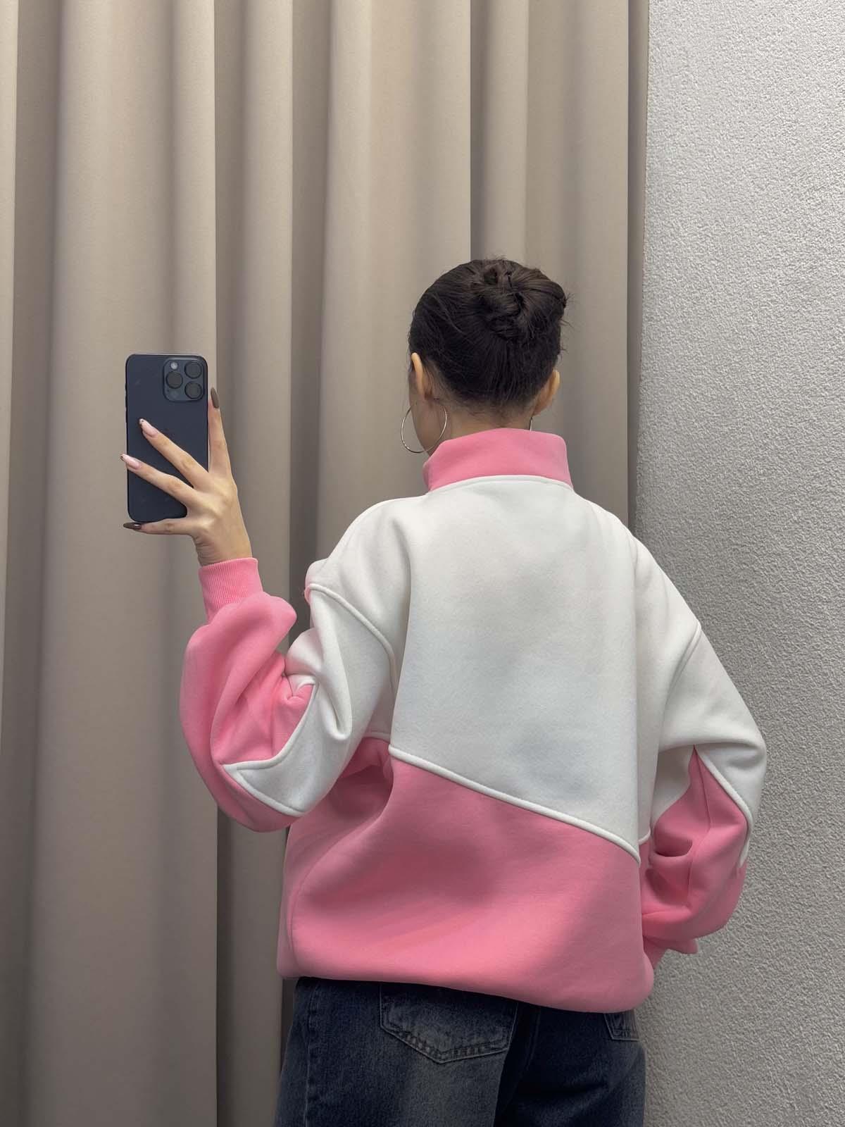 New York Nakışlı Pudra Sweatshirt