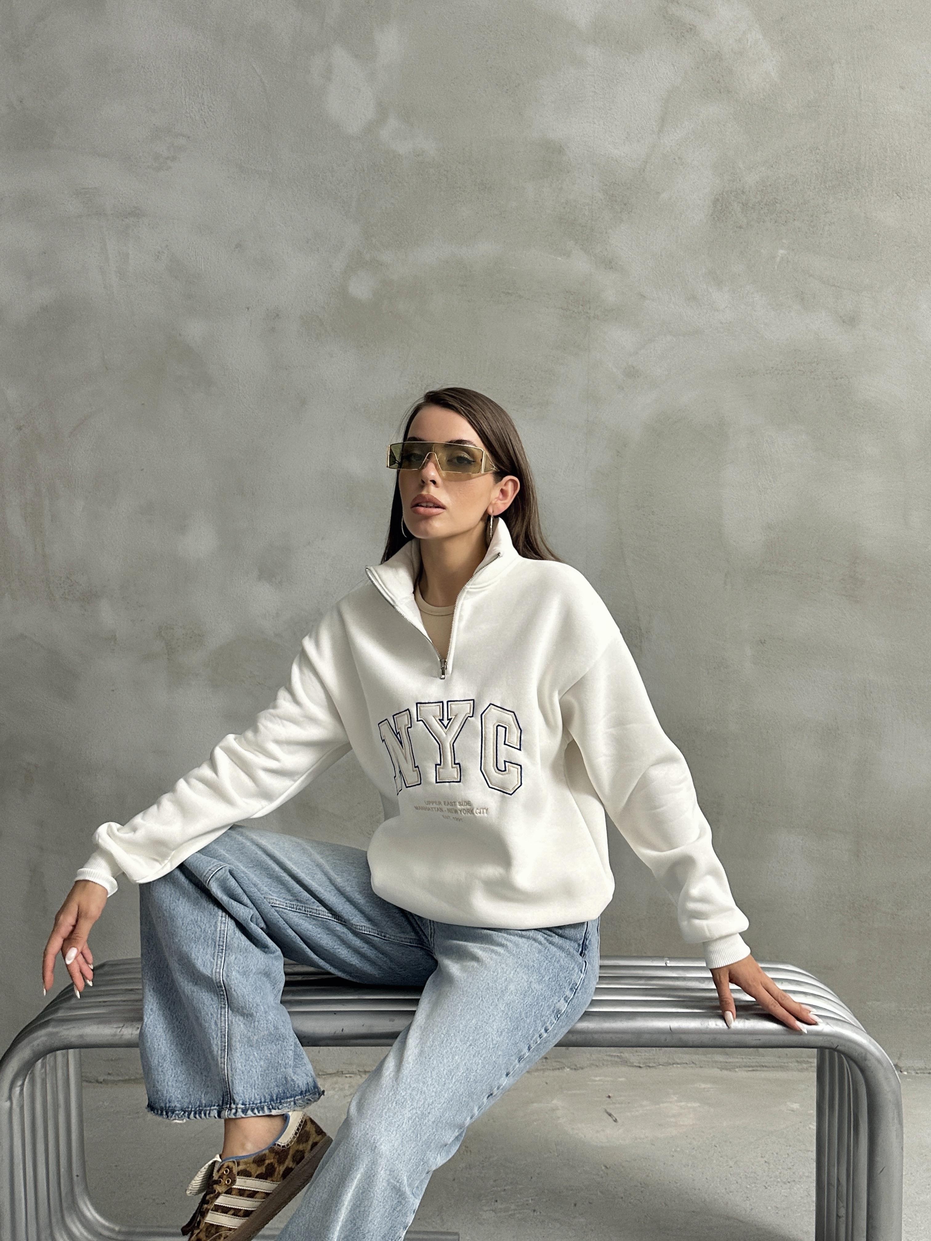 NYC NAKIŞ İŞLEMELİ SWEATSHIRT BEYAZ