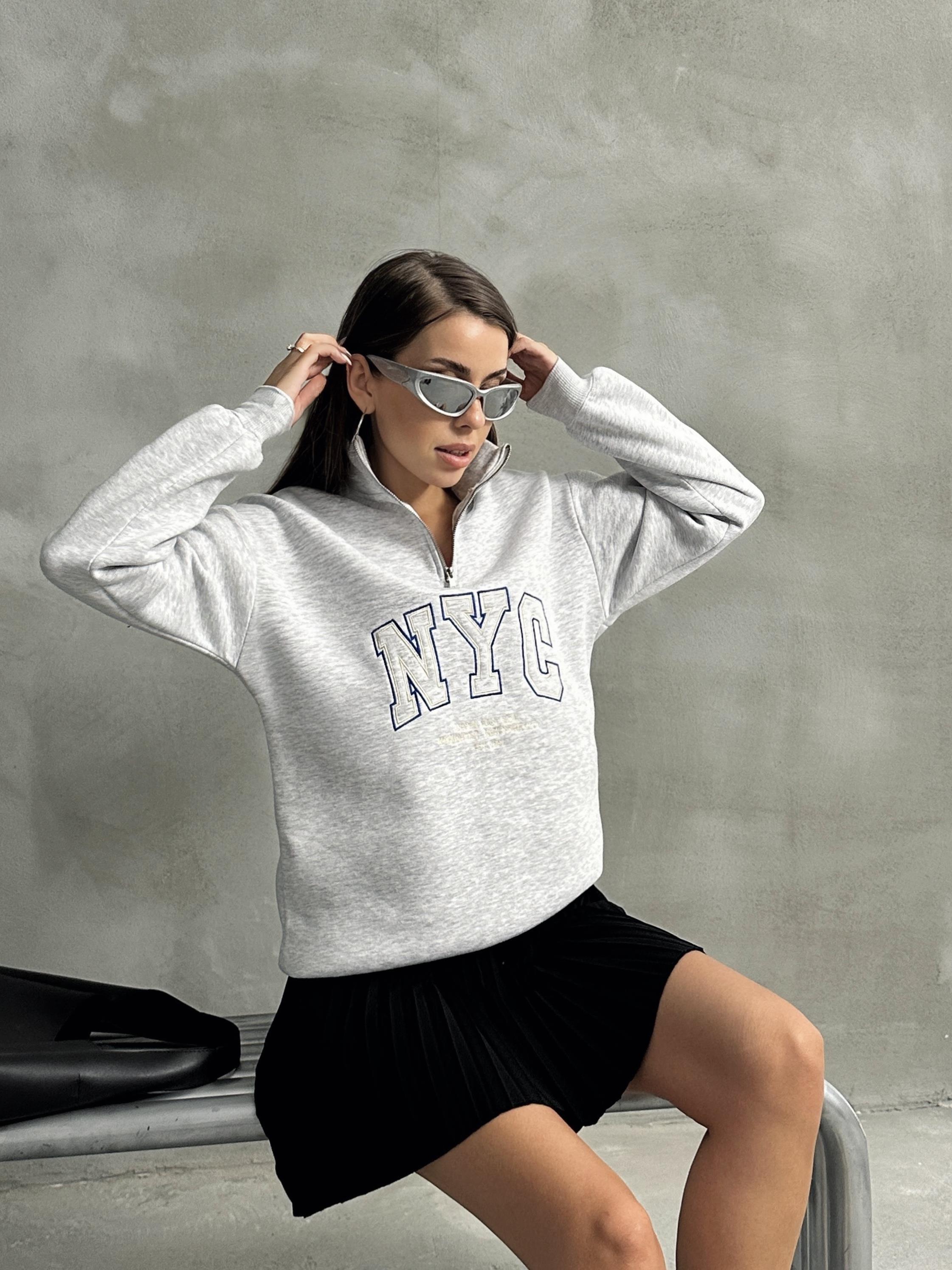 NYC NAKIŞ İŞLEMELİ SWEATSHIRT GRİ
