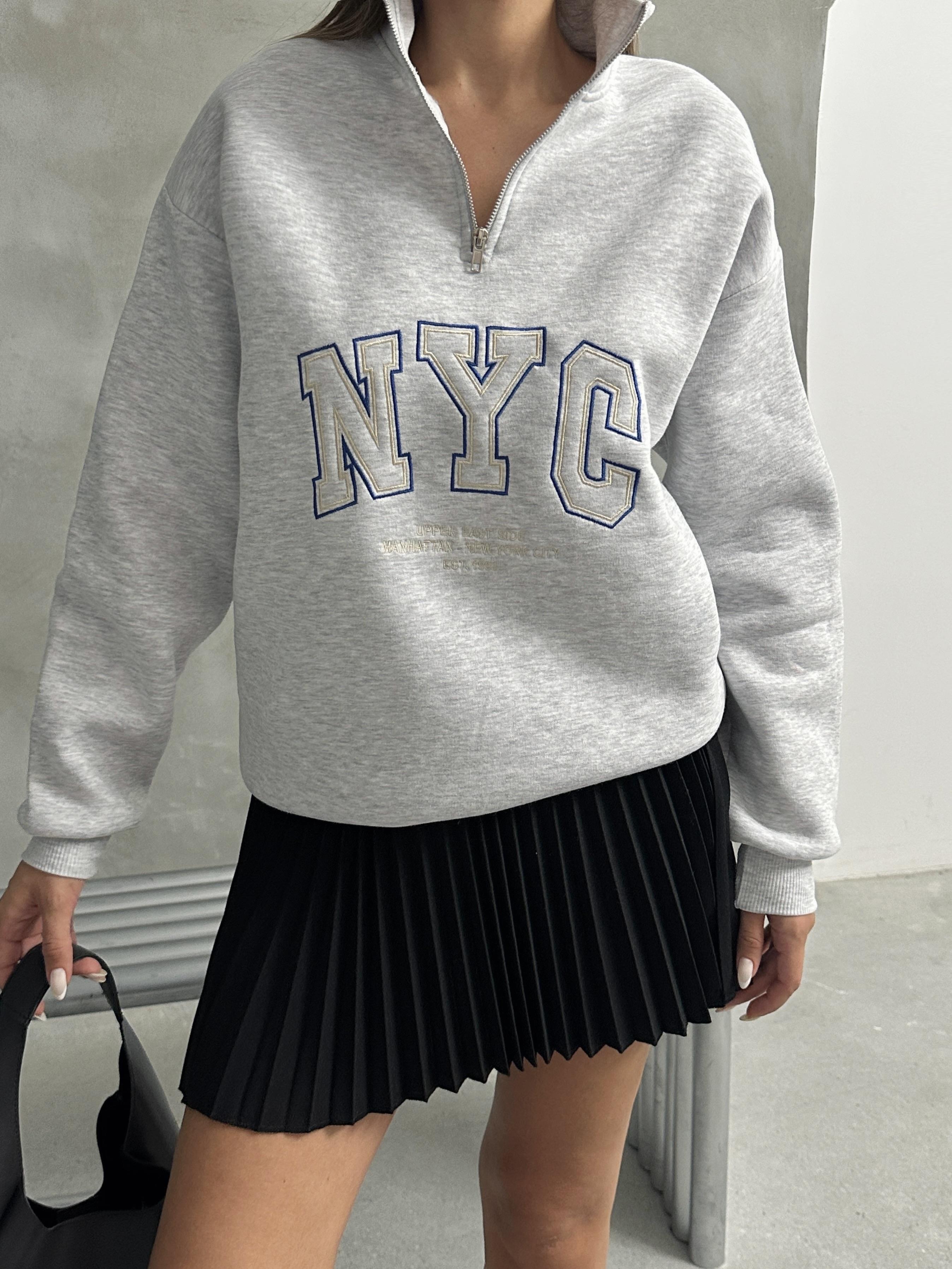 NYC NAKIŞ İŞLEMELİ SWEATSHIRT GRİ