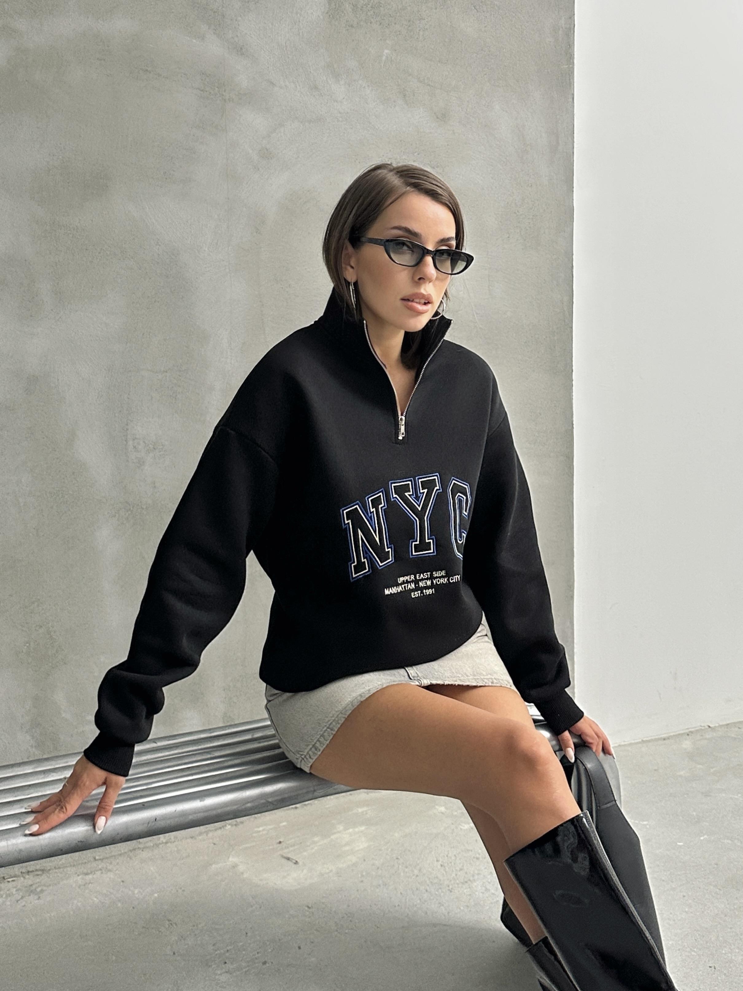 NYC NAKIŞ İŞLEMELİ SWEATSHIRT SİYAH