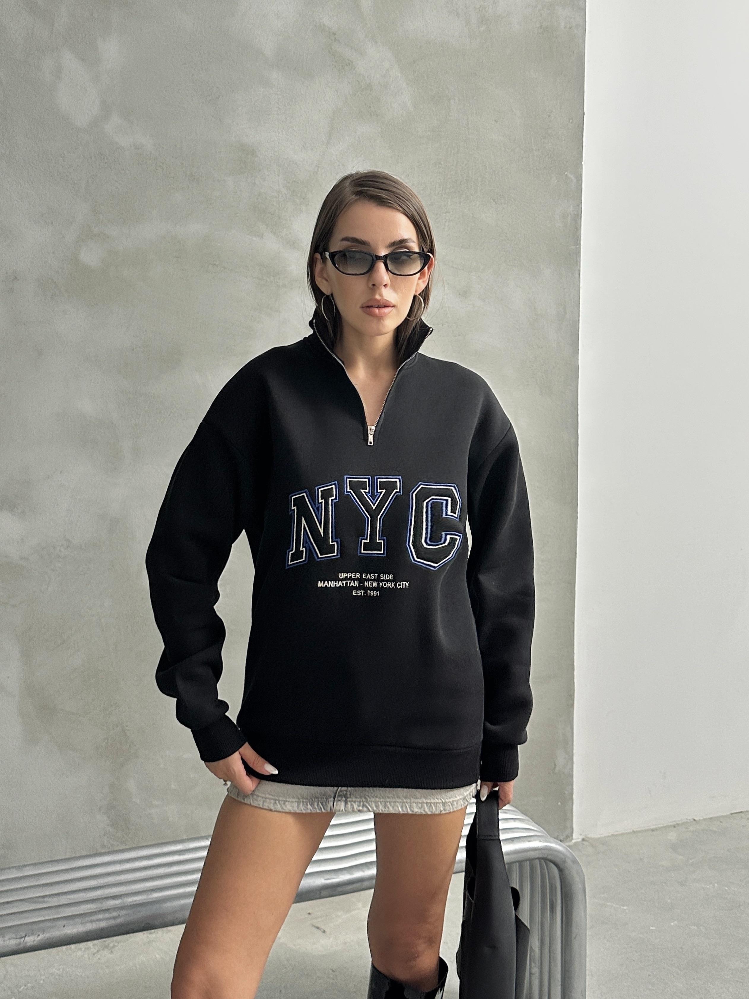 NYC NAKIŞ İŞLEMELİ SWEATSHIRT SİYAH