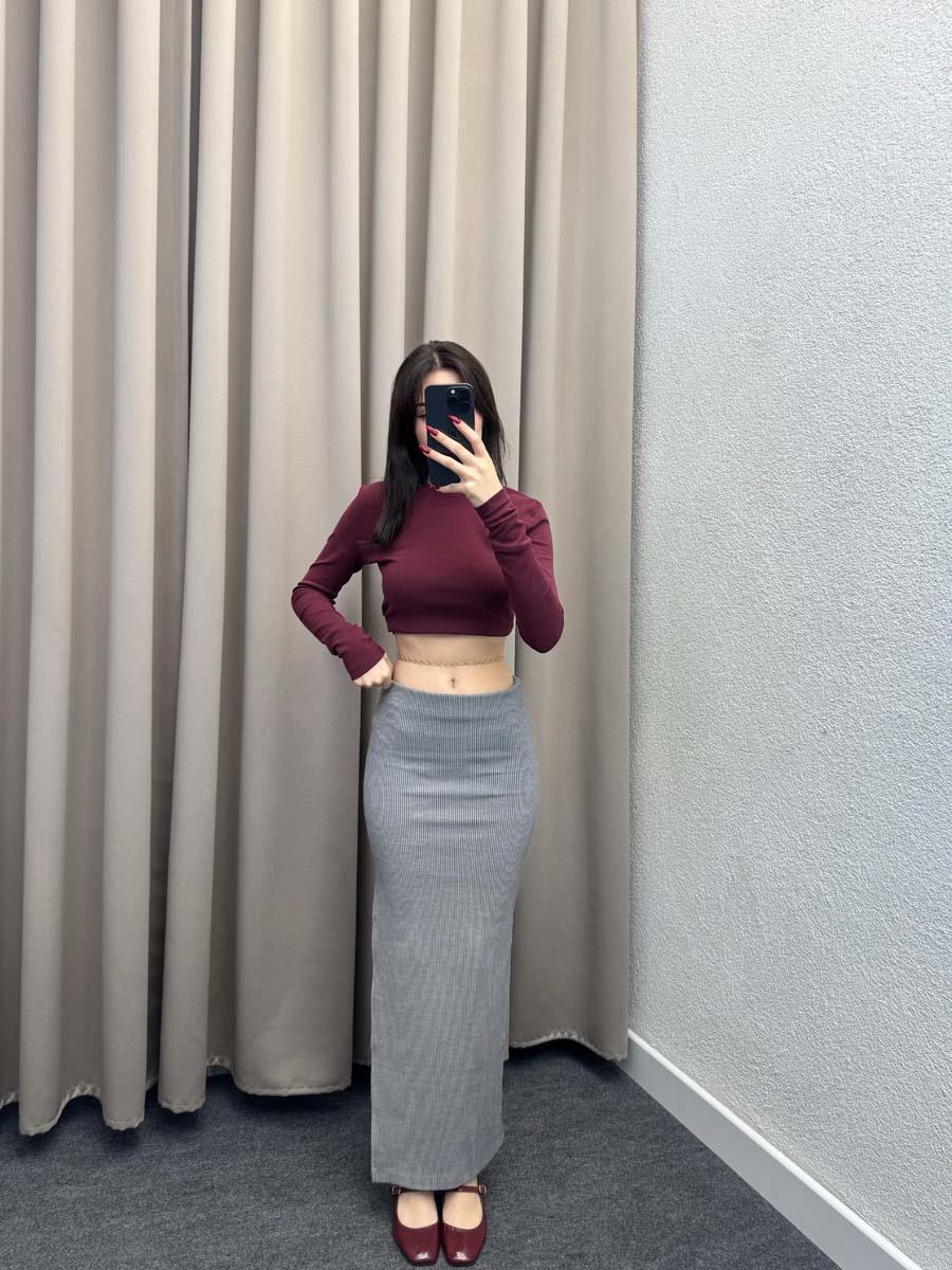 Olaha Yırmaçlı Gri Basic Etek