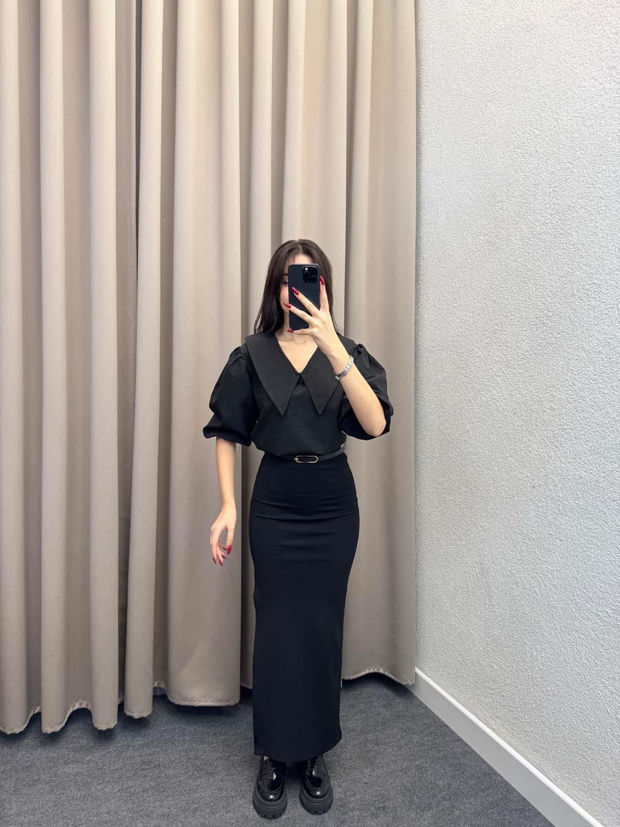 Olaha Yırmaçlı Siyah Basic Etek