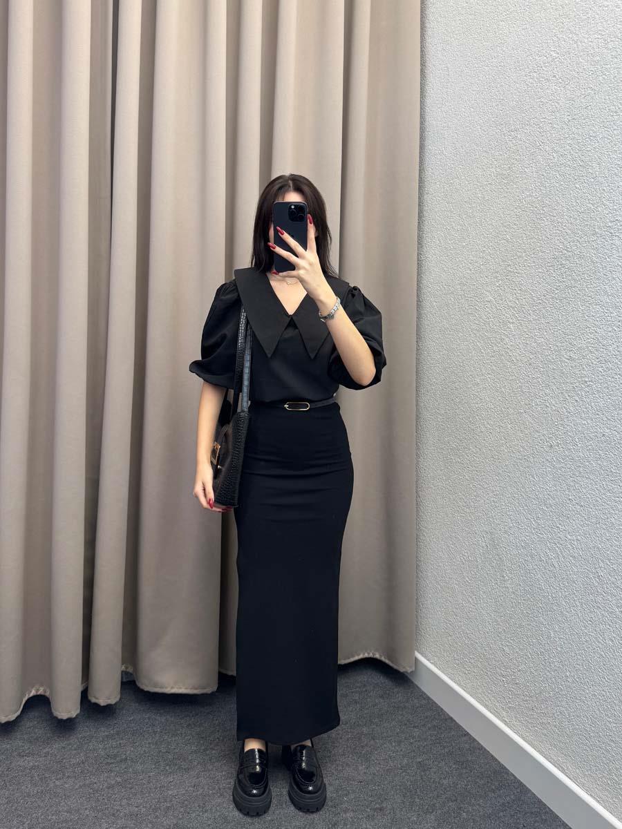 Olaha Yırmaçlı Siyah Basic Etek