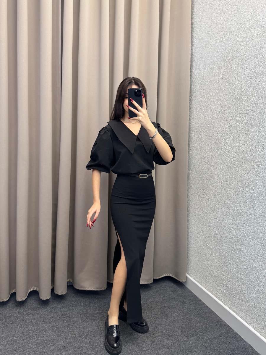 Olaha Yırmaçlı Siyah Basic Etek