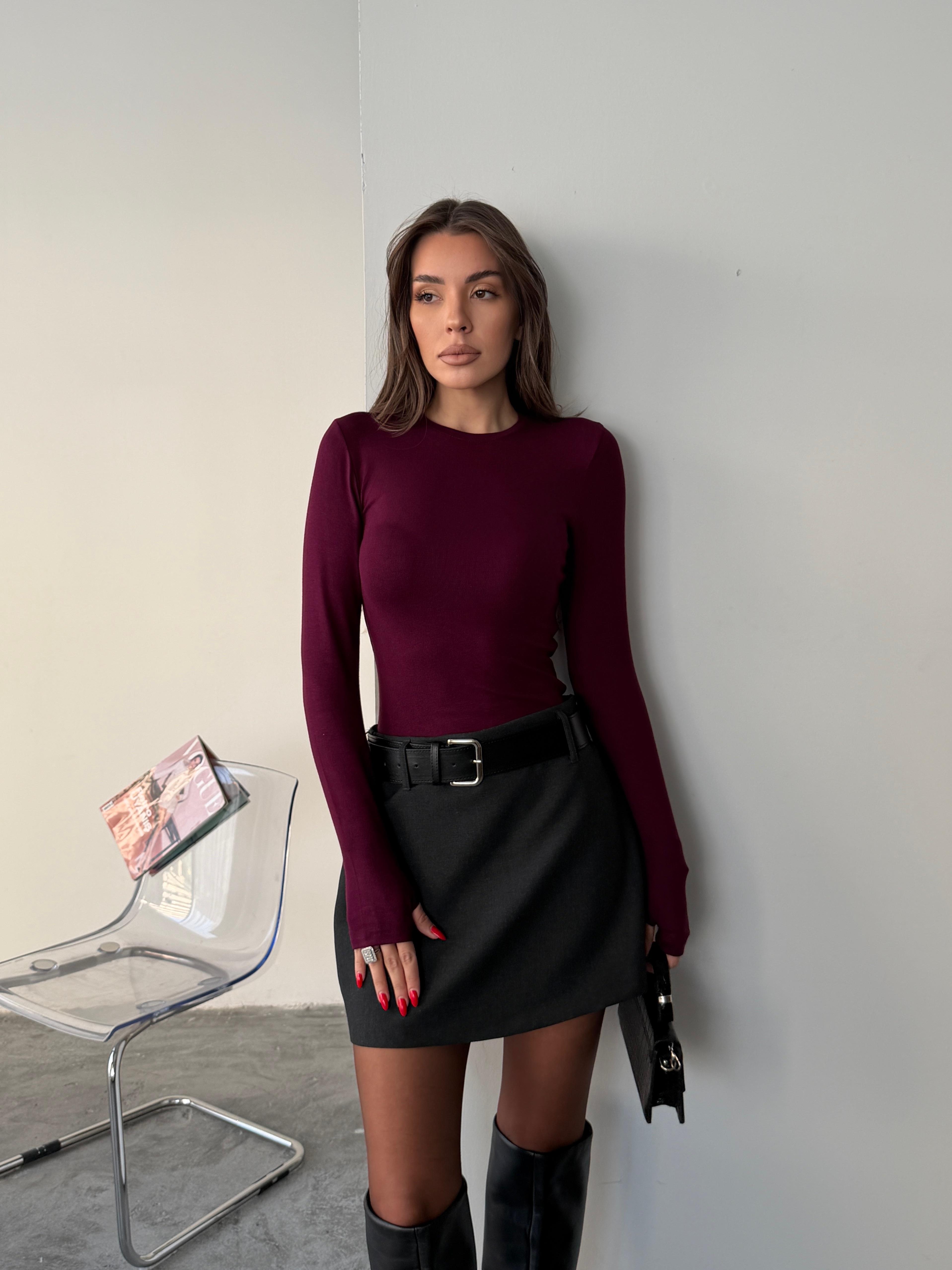 OYS BUZY KUMAŞ PARMAK GEÇME BLUZ BORDO