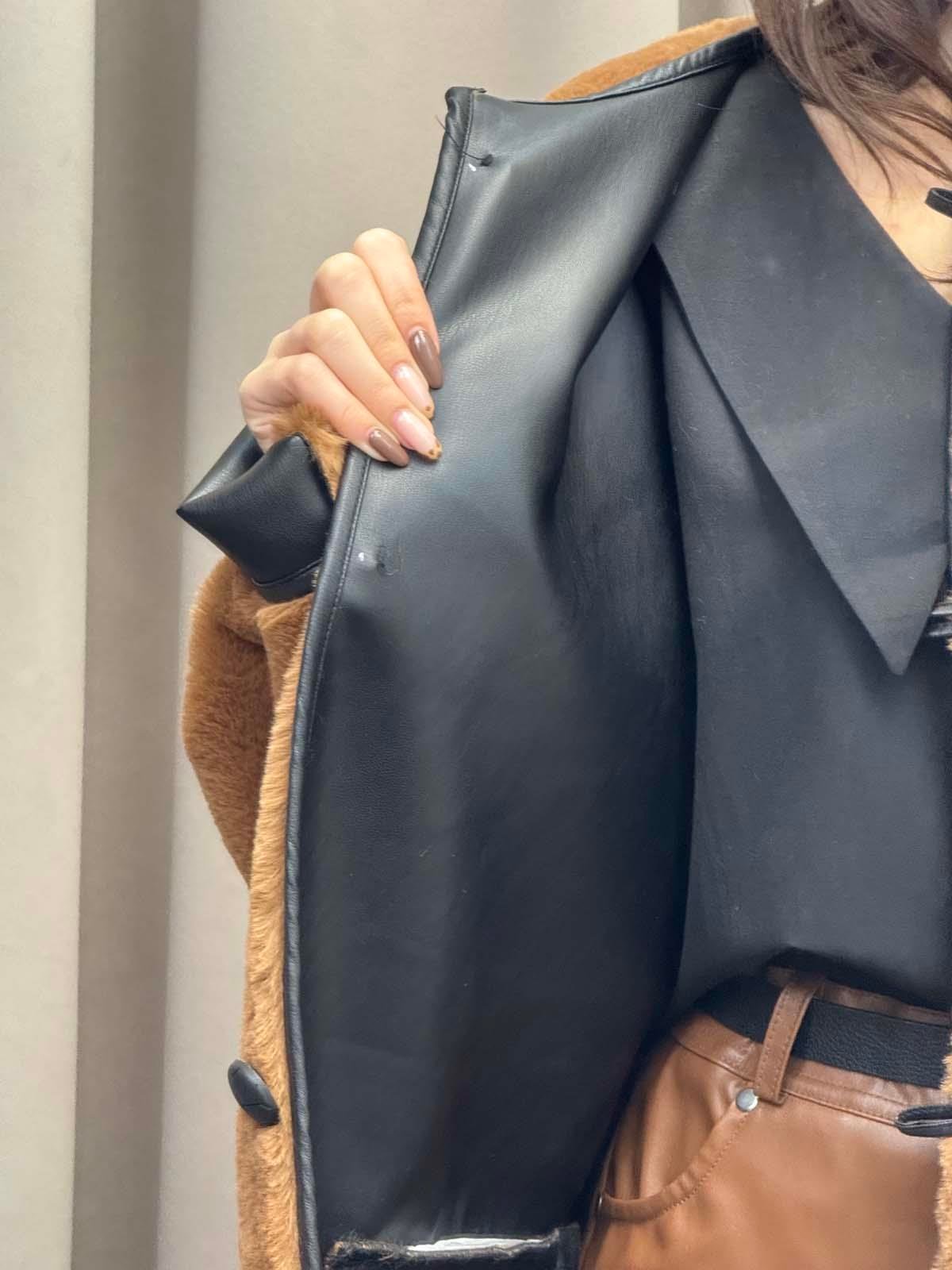 Mngo Aplikli Kürklü Kahve Palto