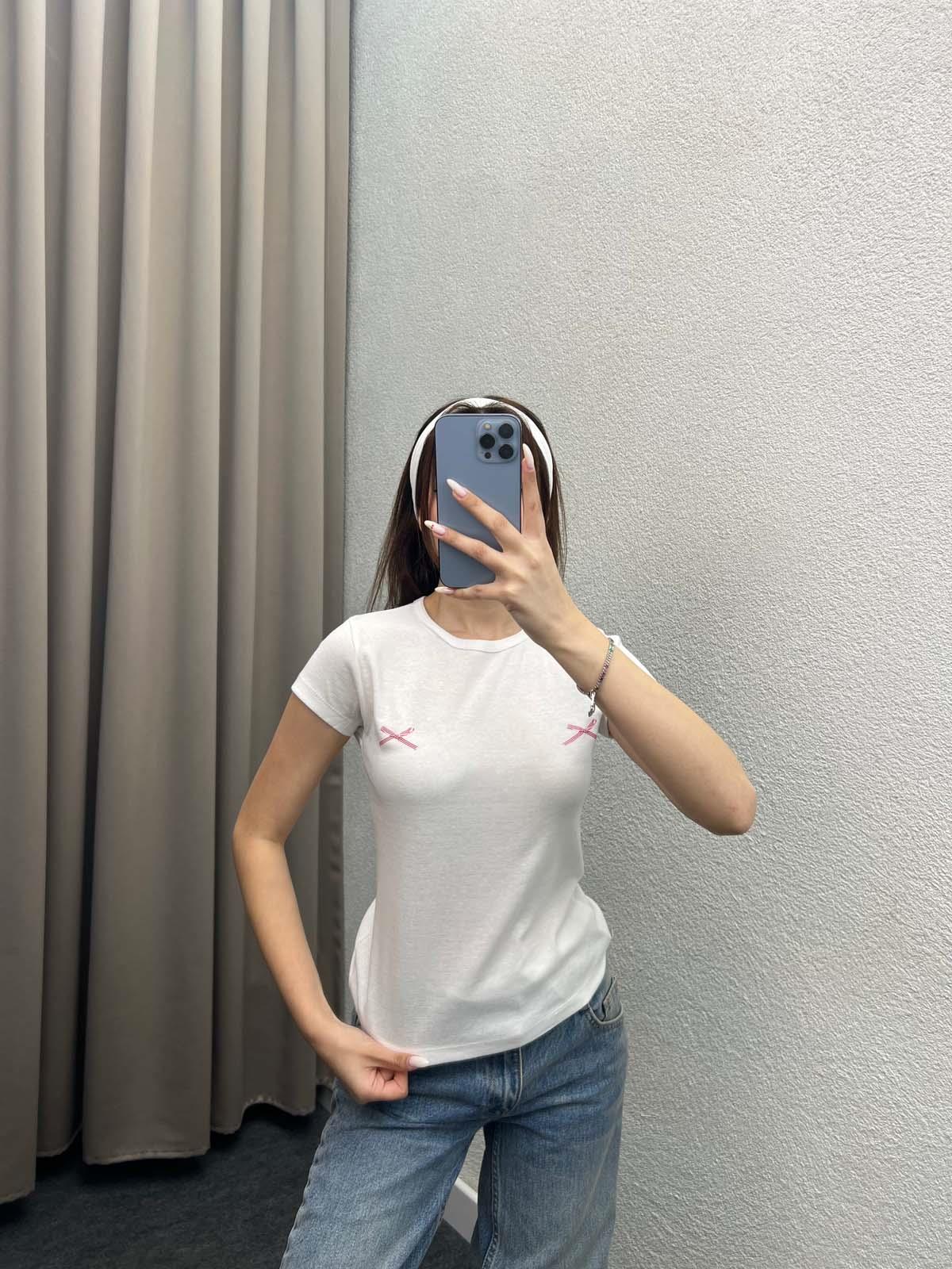 Pink Ribbon Beyaz Oversize Tshirt