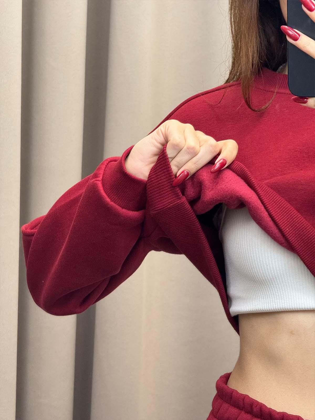 Reggio Kargo Cepli Crop Bordo Eşofman Takımı