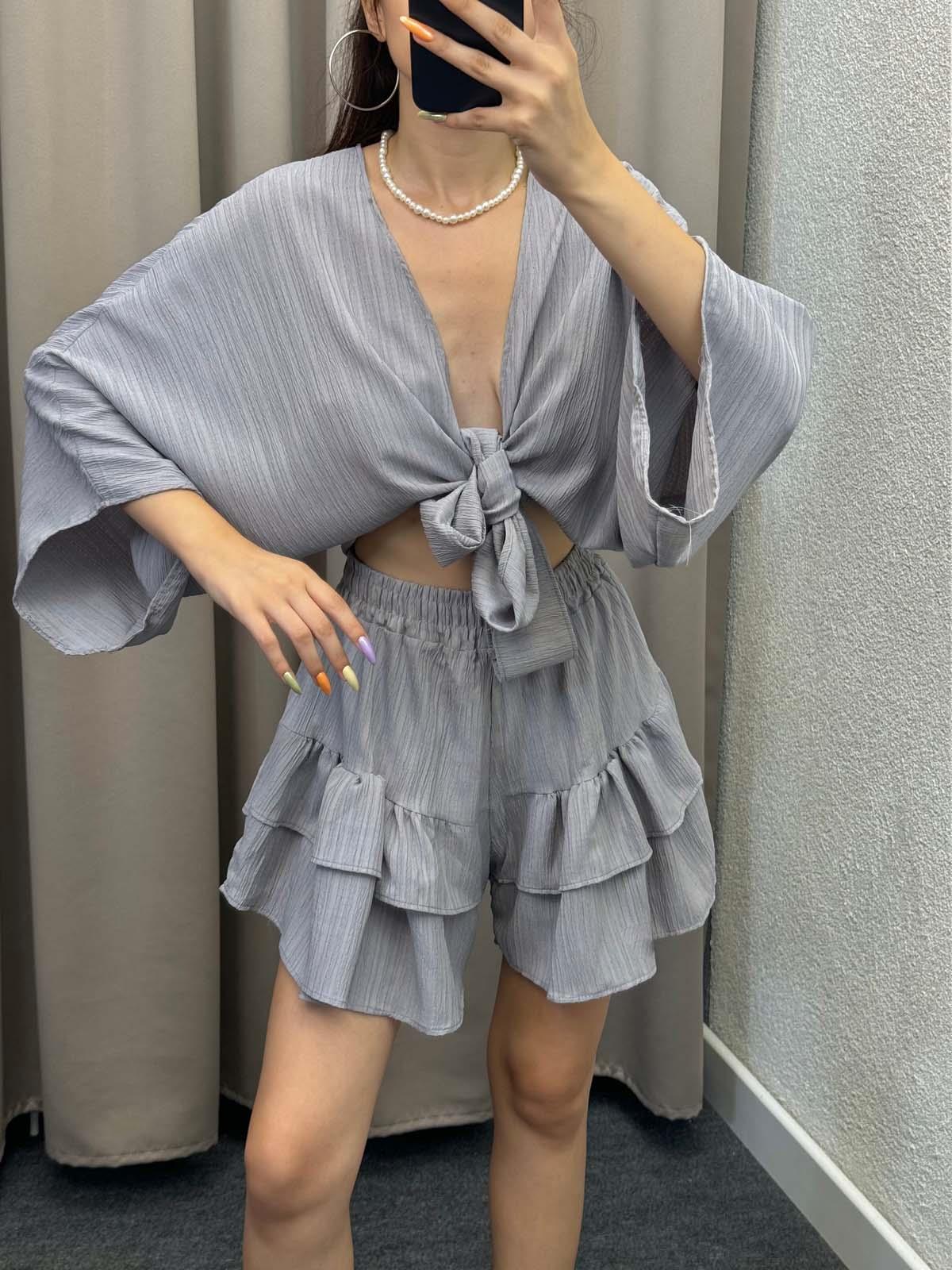 Sats Gri Şort Etek Bluz İkili Takım