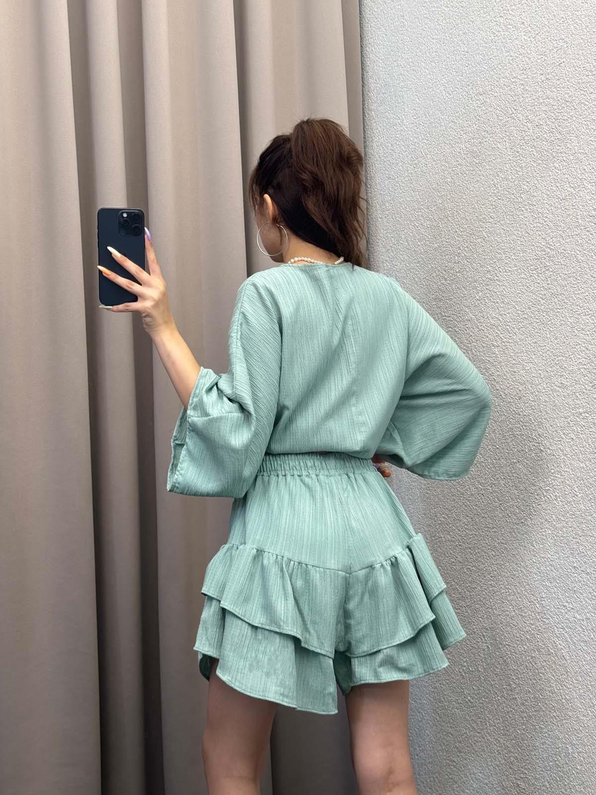 Sats Mint Şort Etek Bluz İkili Takım