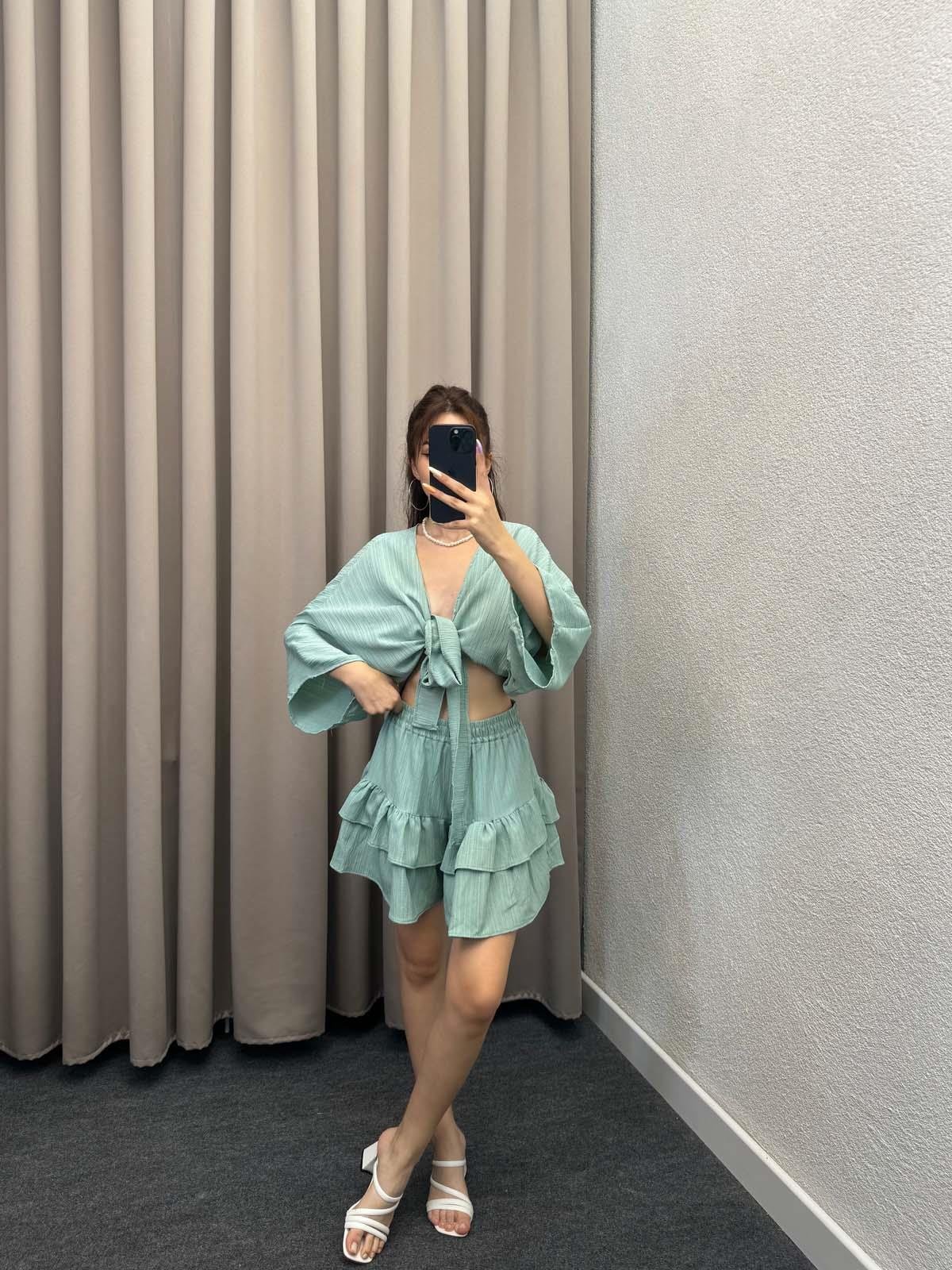 Sats Mint Şort Etek Bluz İkili Takım