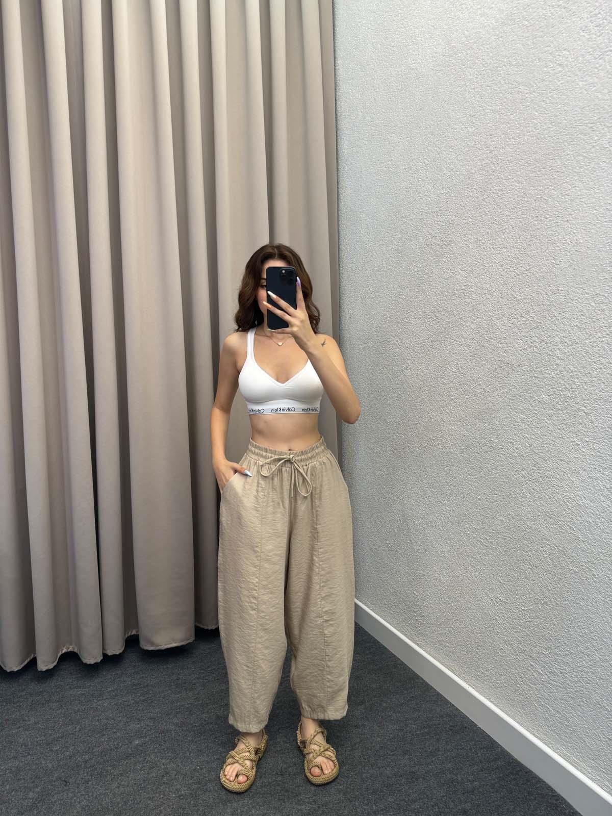 Sekiz Parça Modal Bej Gabardin Pantolon