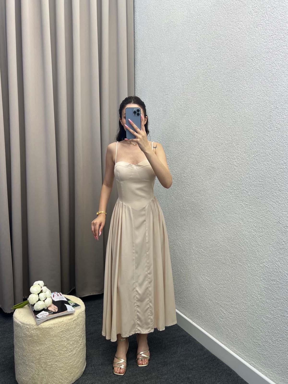 Shai Pamuk Viskon Kumaş Krem Elbise