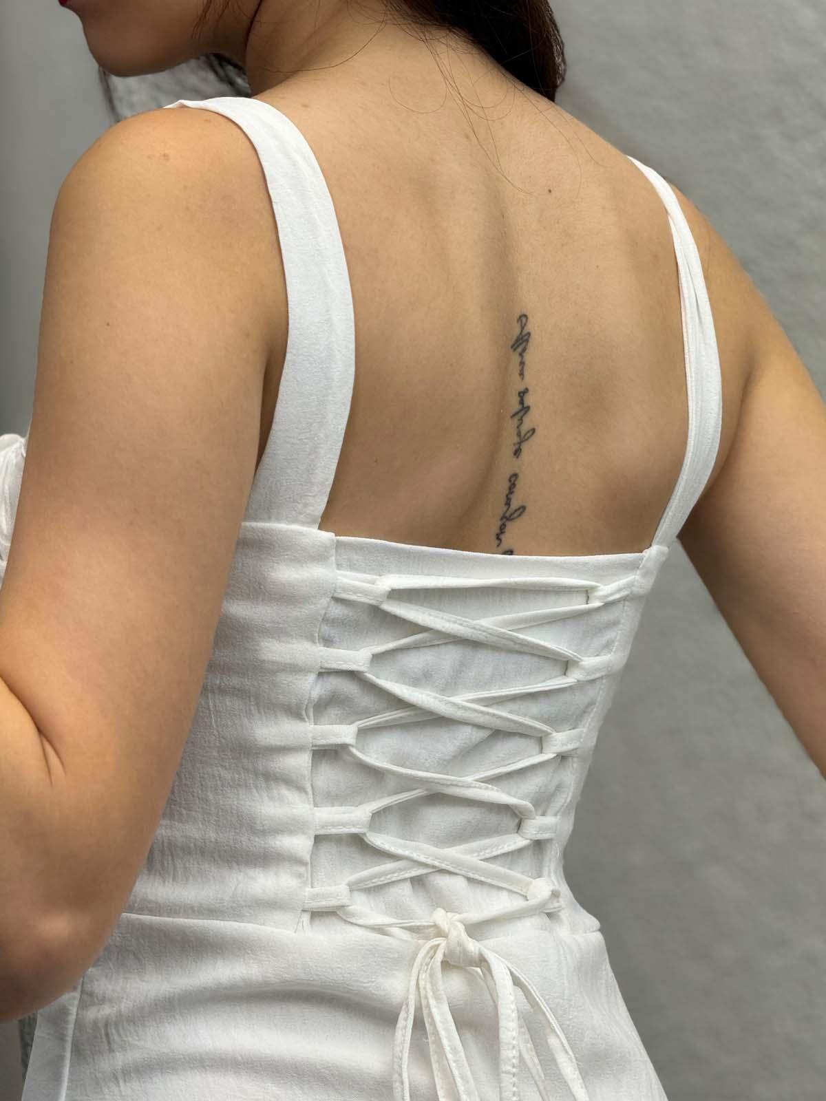 Sırt Drape Askılı Mini Beyaz Elbise