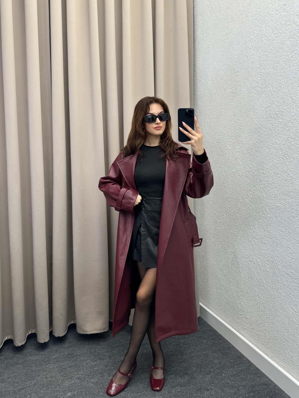 Smith Kırmızı Deri Trençkot