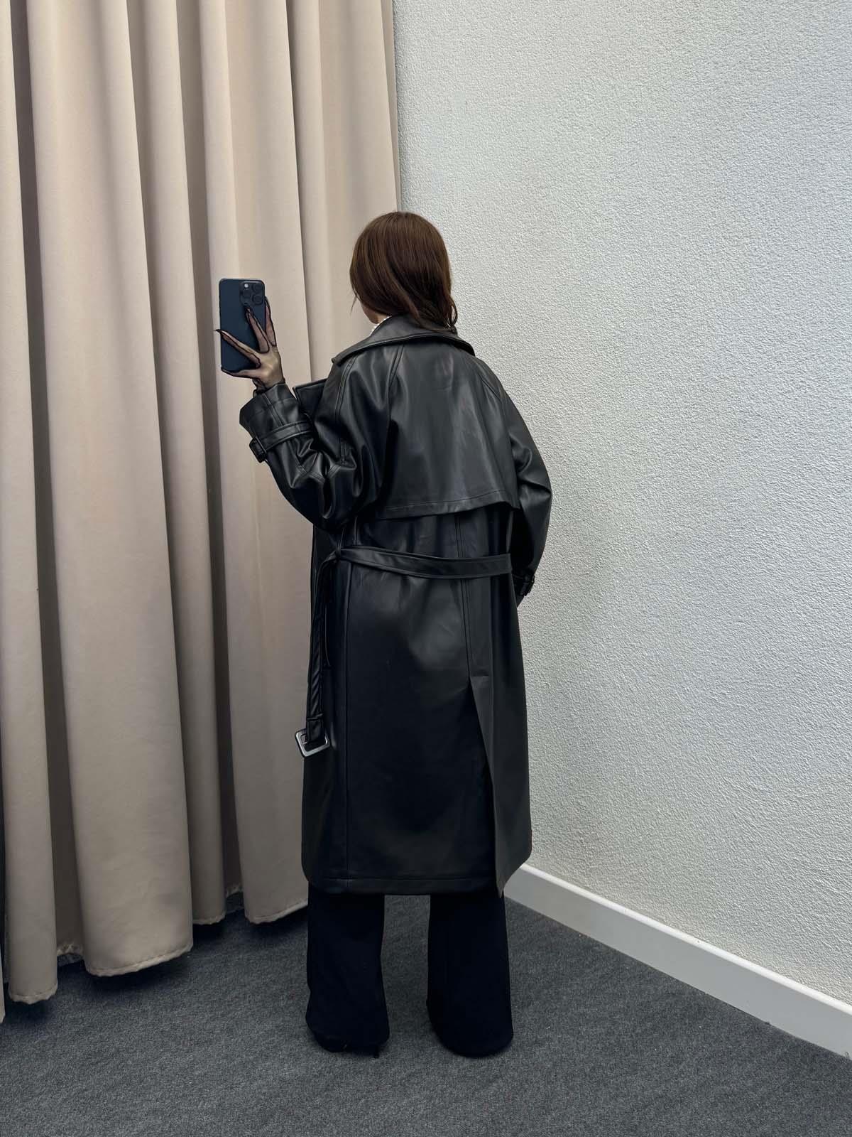 Smith Siyah Deri Trençkot