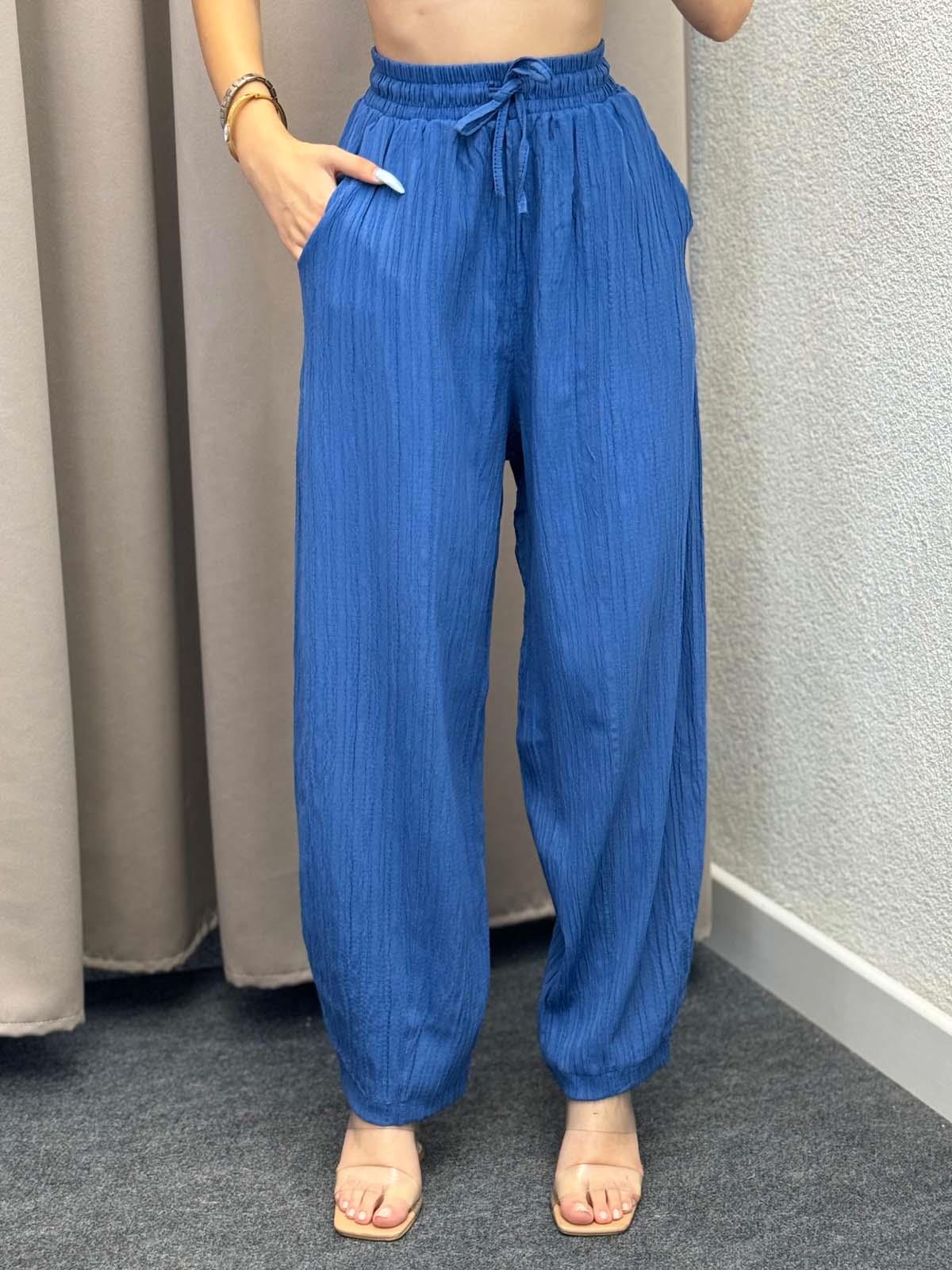 Sucks Gofre Mavi Bağlamalı Pantolon