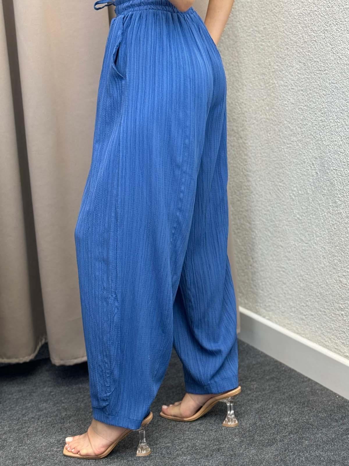 Sucks Gofre Mavi Bağlamalı Pantolon