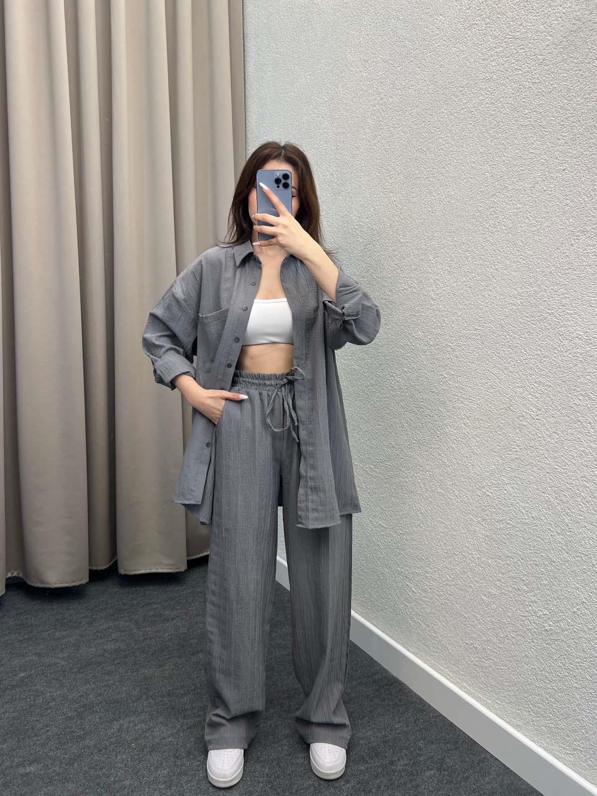 Sulky Keten Gri Gömlekli Takım