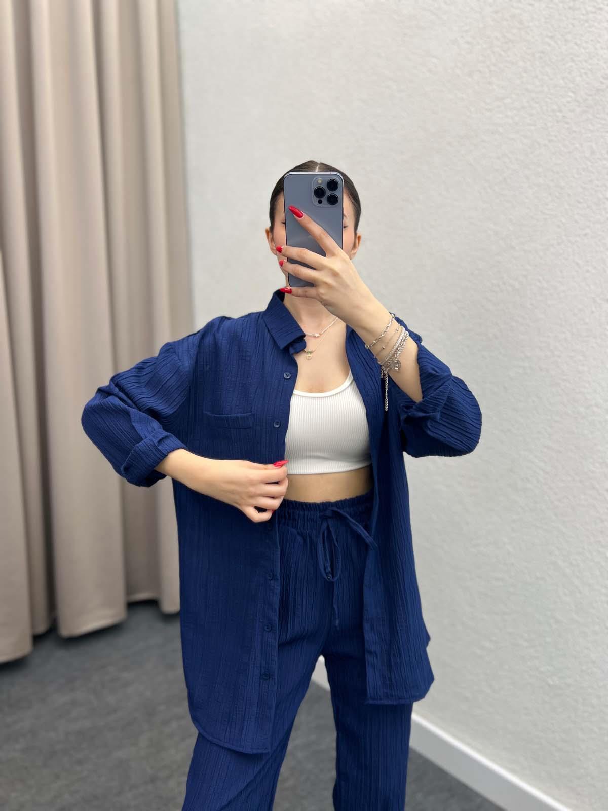 Sulky Keten Lacivert Gömlekli Takım