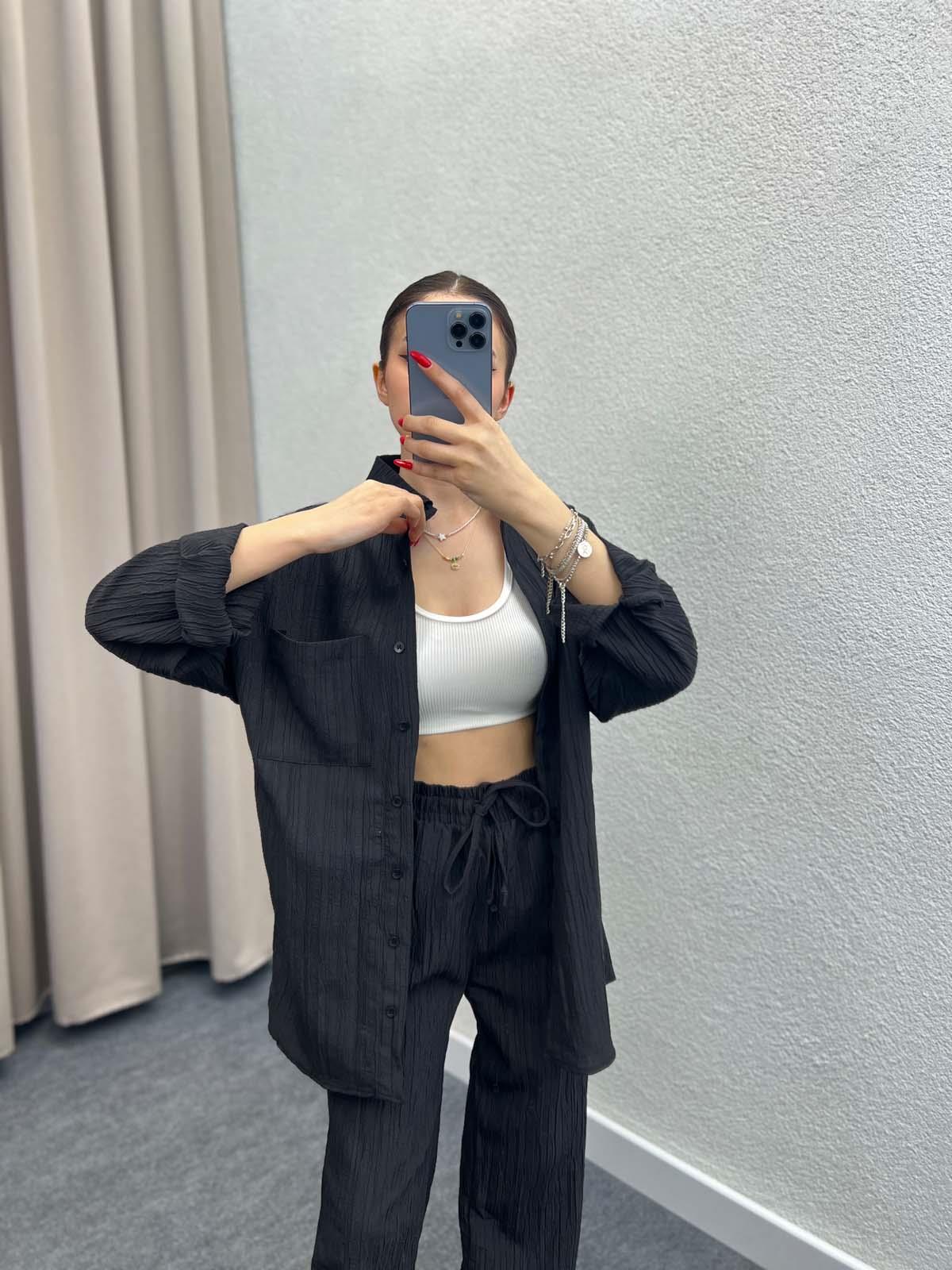 Sulky Keten Siyah Gömlekli Takım