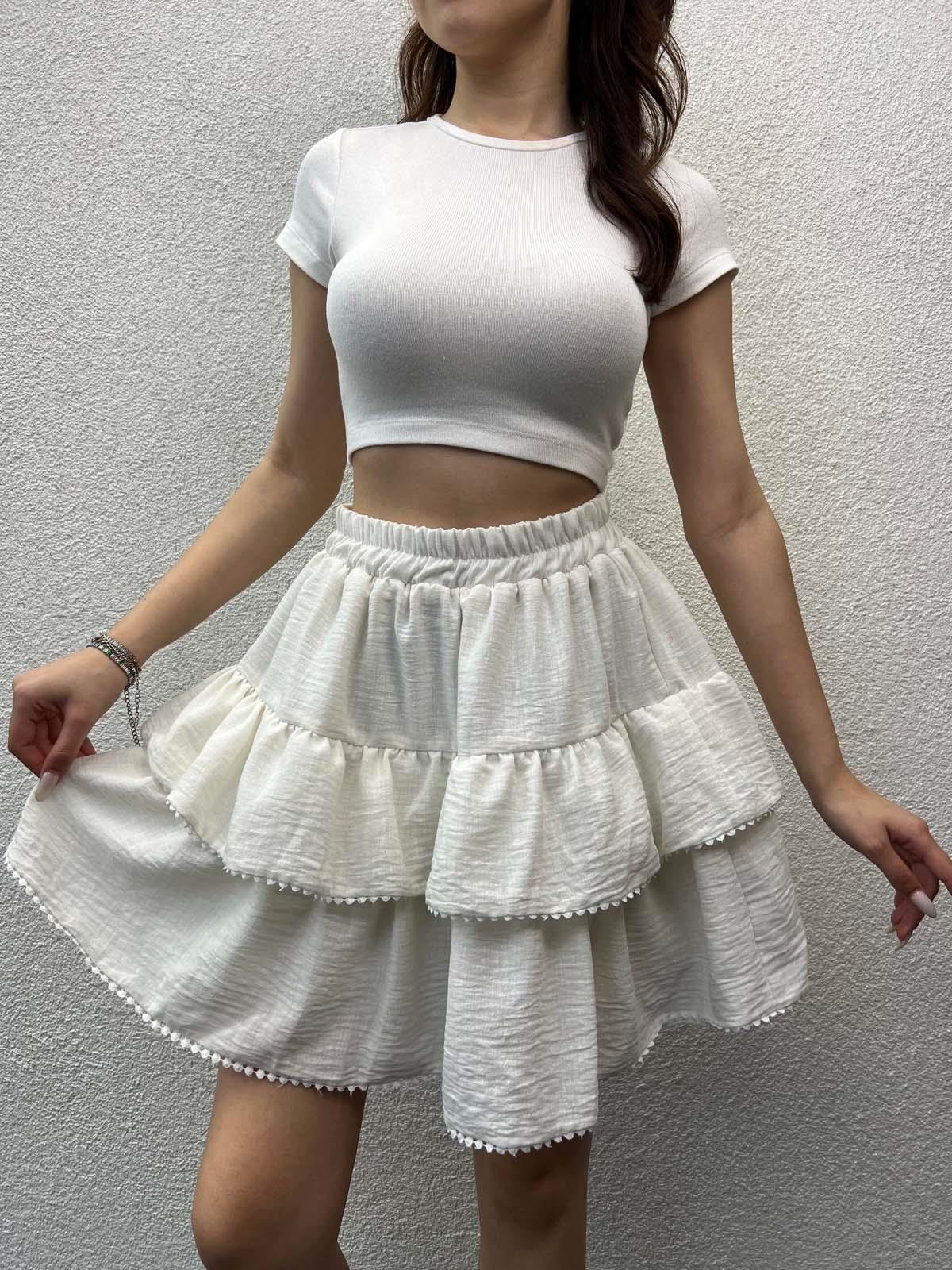 Summer Keten Beyaz Şort Etek