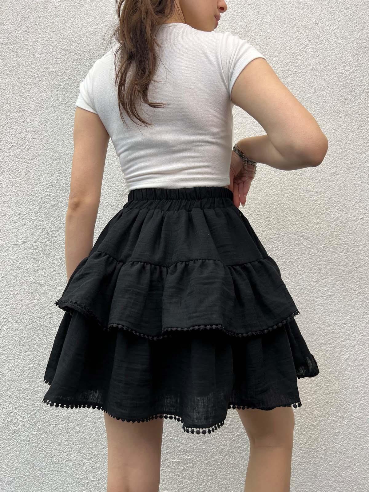 Summer Keten Siyah Şort Etek