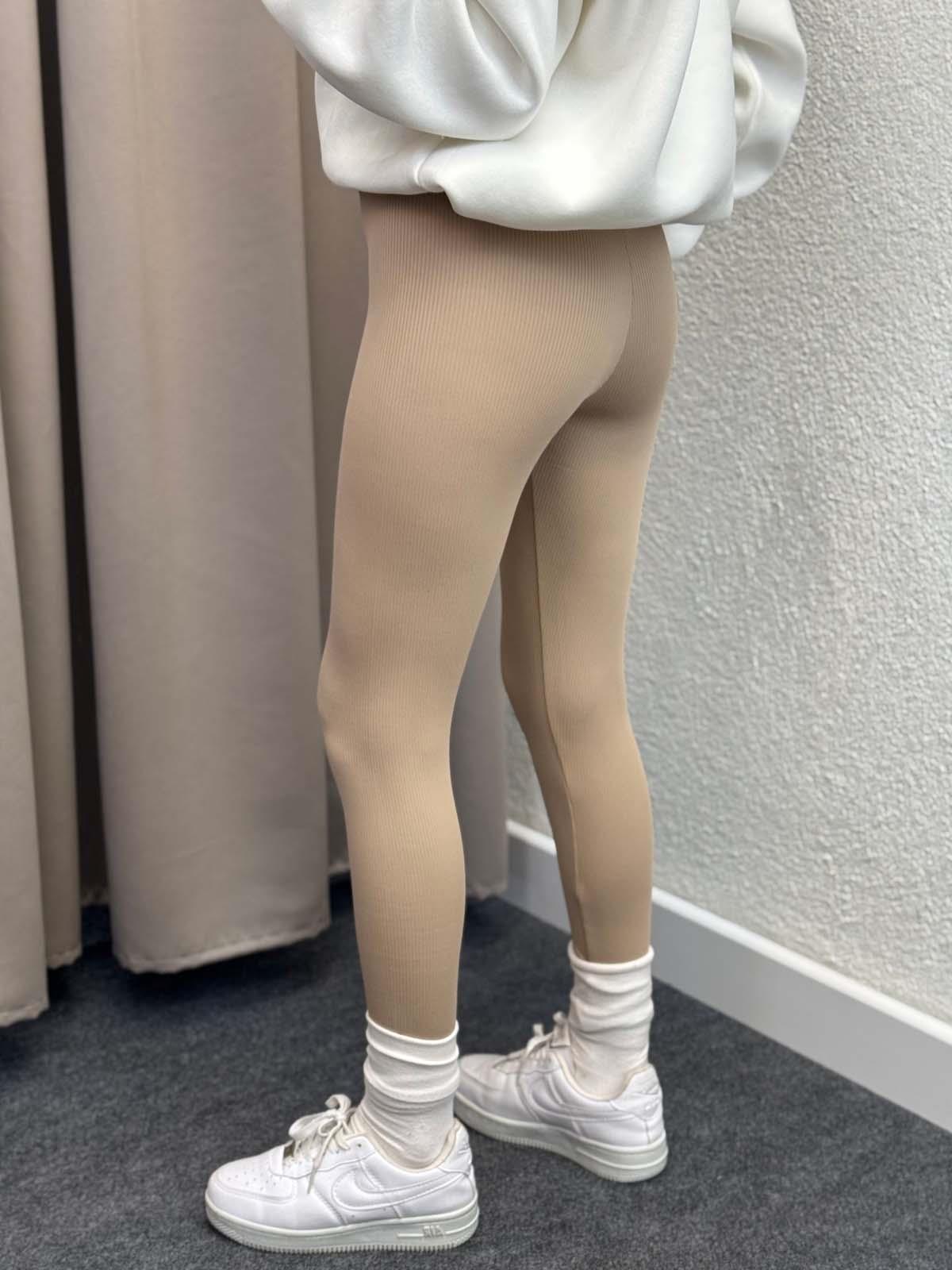 Süper Yüksek Bel Koyu Bej Fitilli Tayt