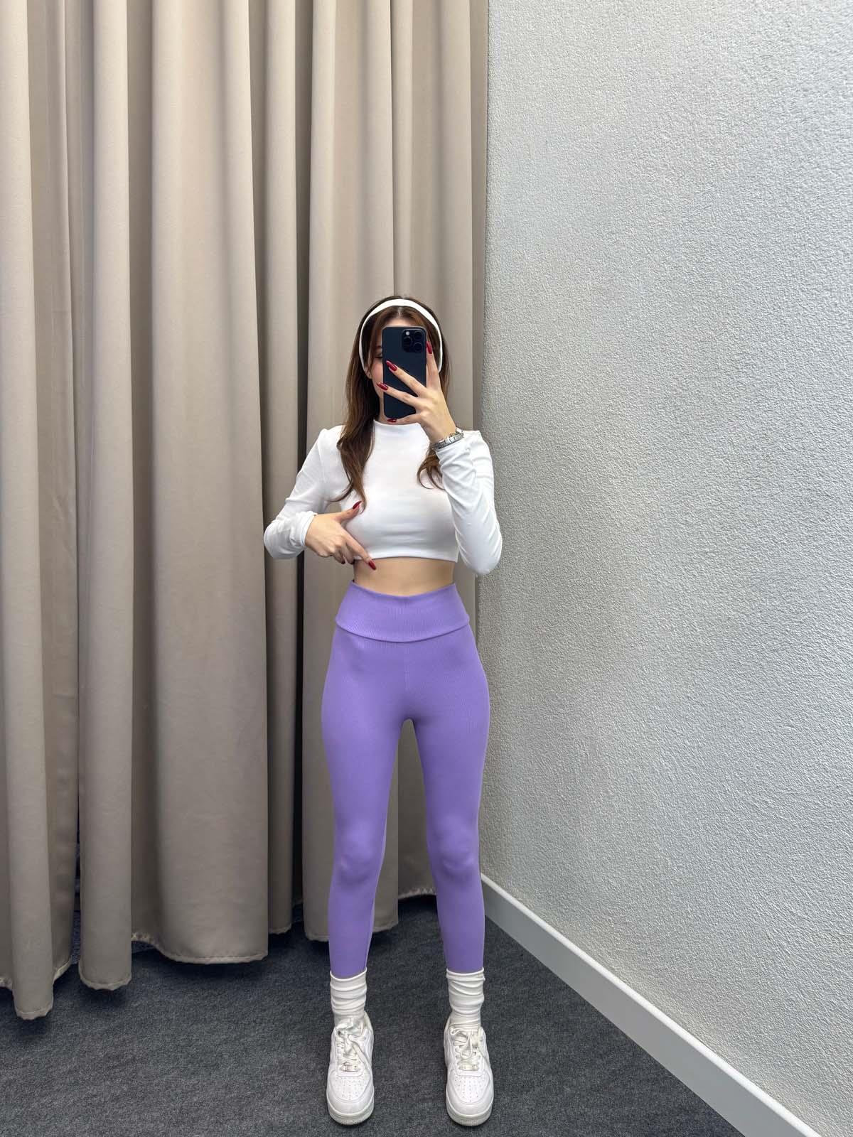 Süper Yüksek Bel Mor Fitilli Tayt