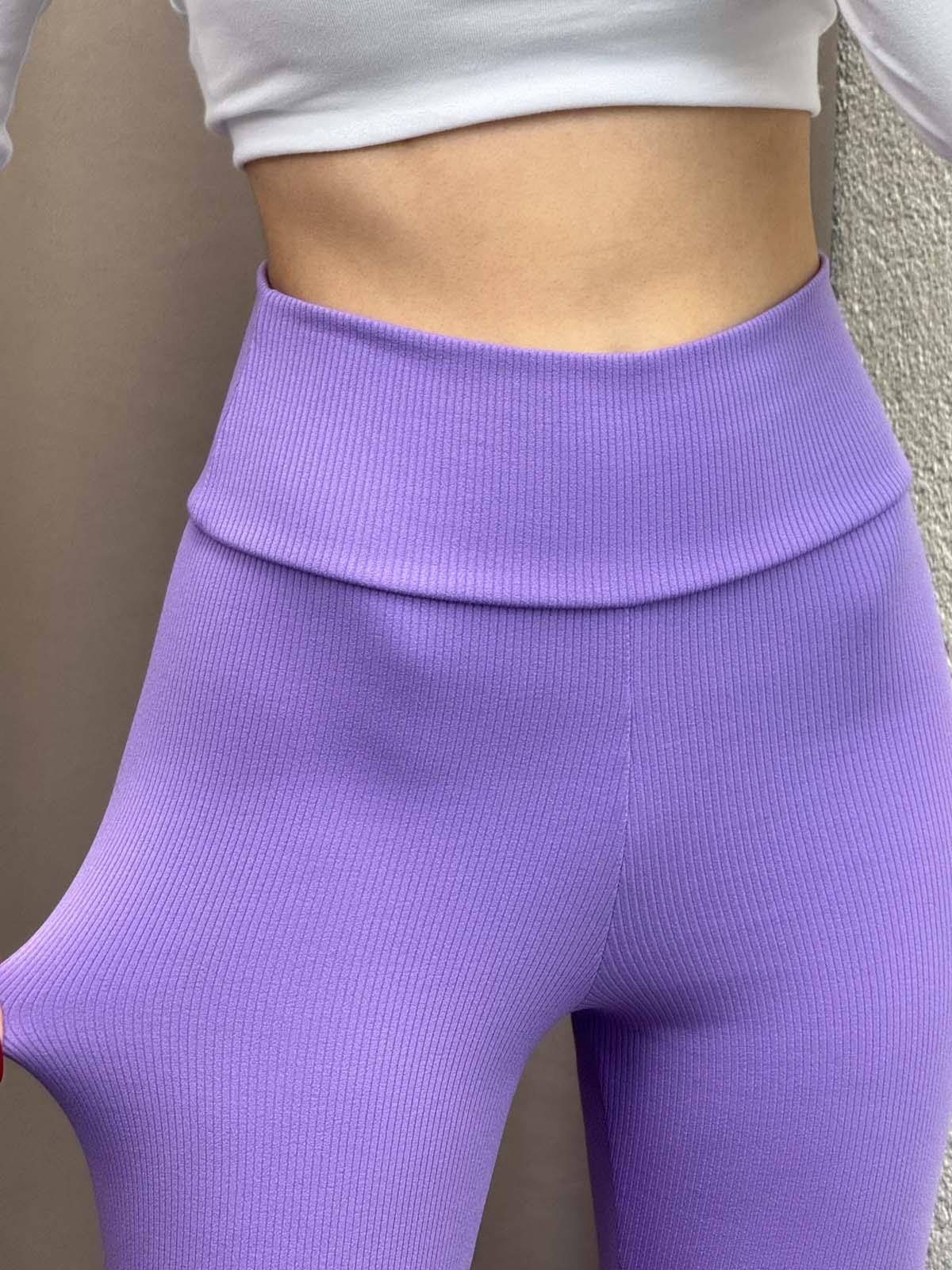 Süper Yüksek Bel Mor Fitilli Tayt