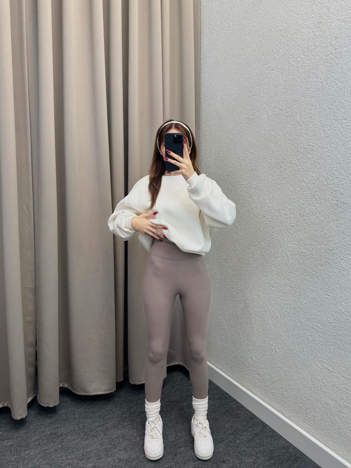 Süper Yüksek Bel Mürdüm Fitilli Tayt