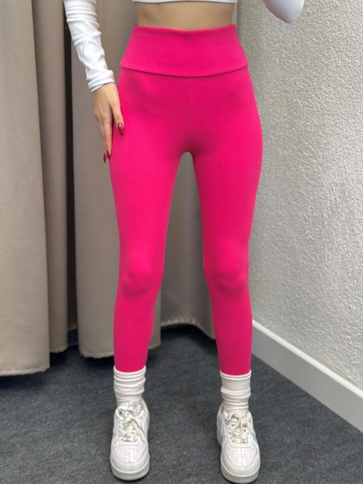 Süper Yüksek Bel Pembe Fitilli Tayt