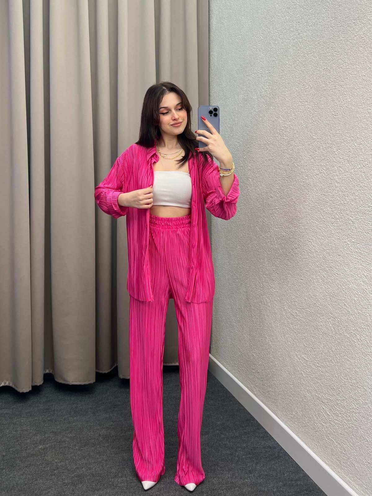 Tifanny Pembe Pliseli Takım