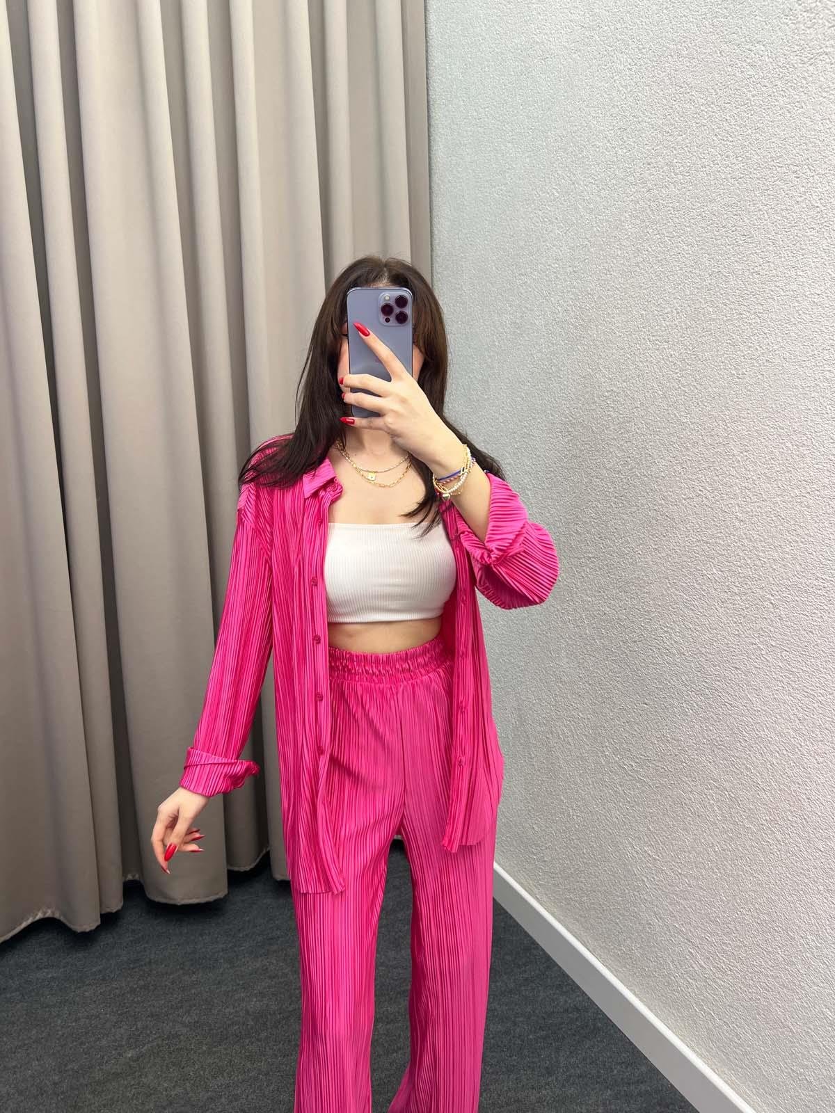 Tifanny Pembe Pliseli Takım