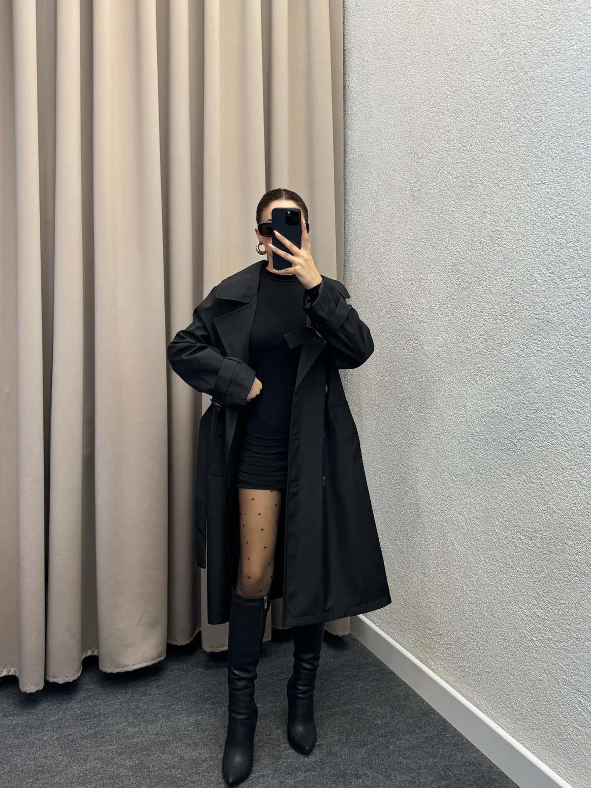 Tokyo Siyah Trençkot