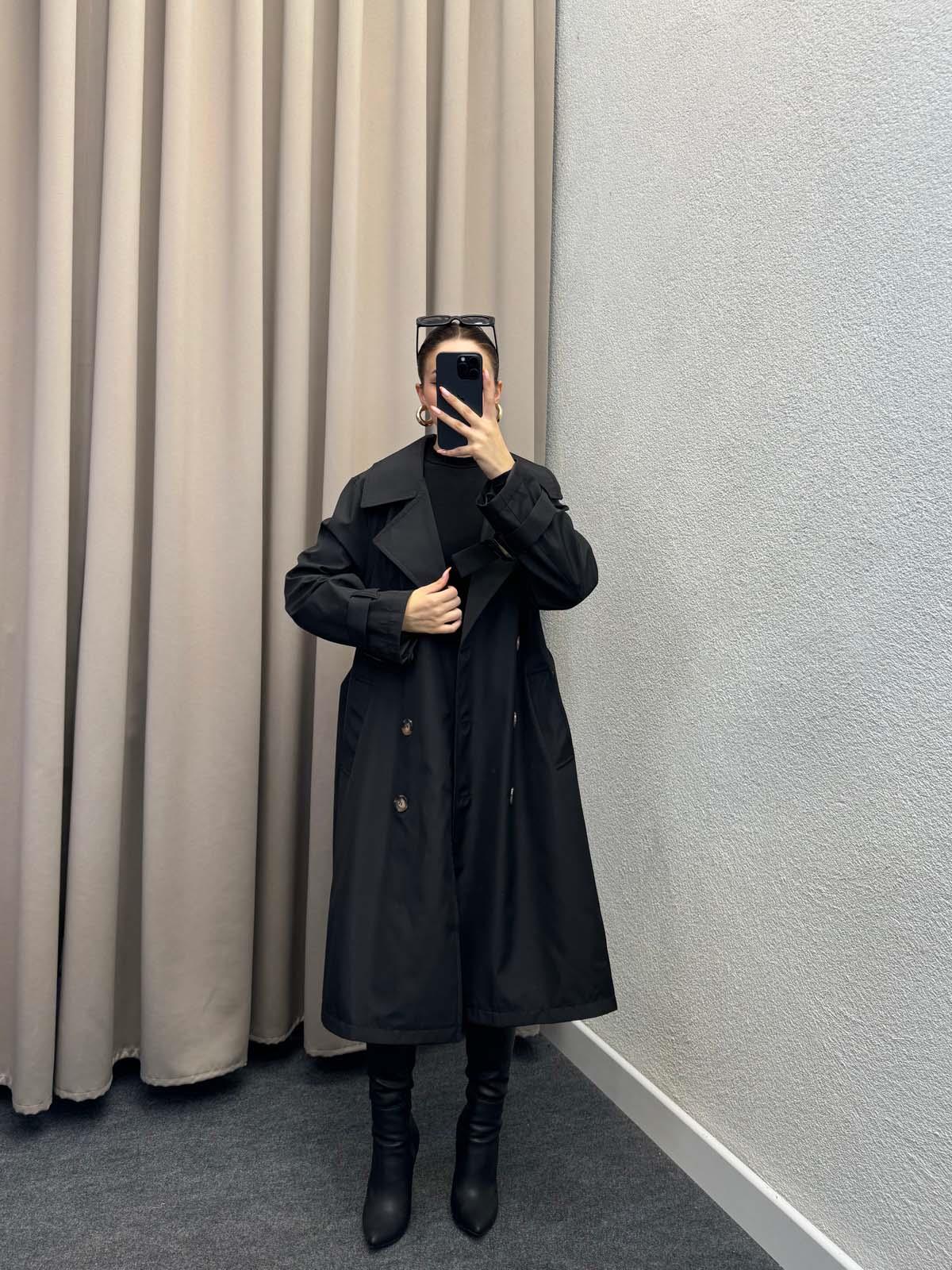 Tokyo Siyah Trençkot