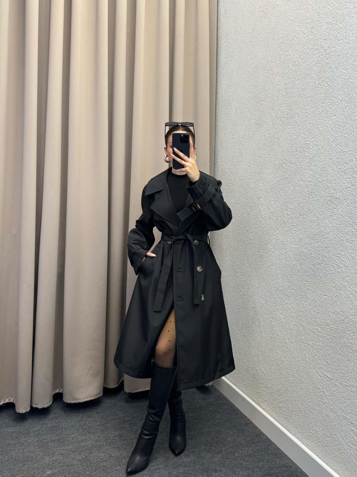 Tokyo Siyah Trençkot