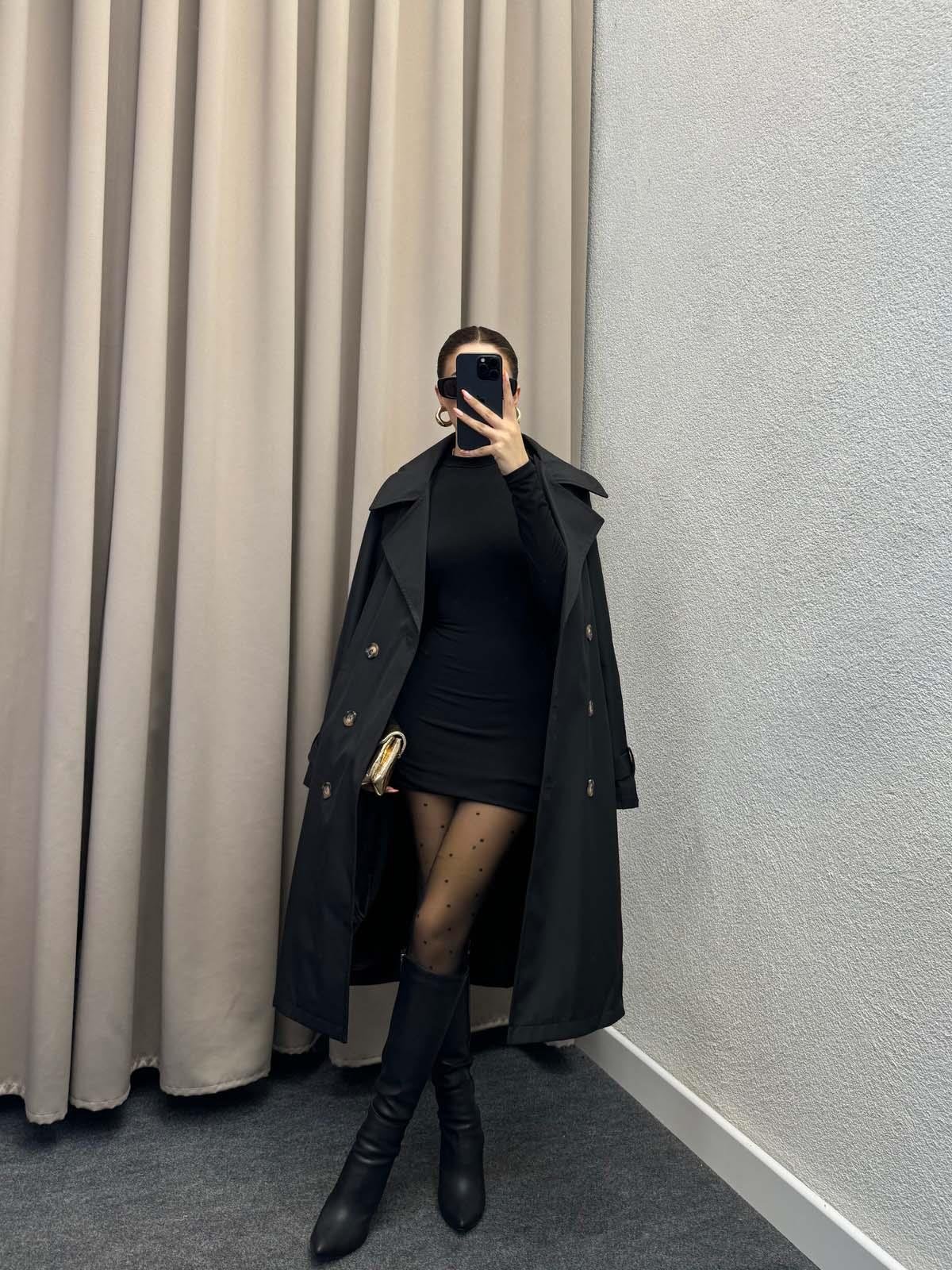 Tokyo Siyah Trençkot