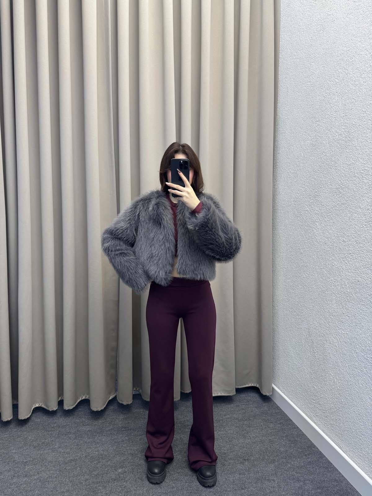 Vettia İçi Astarlı Kısa Füme Kürk Ceket