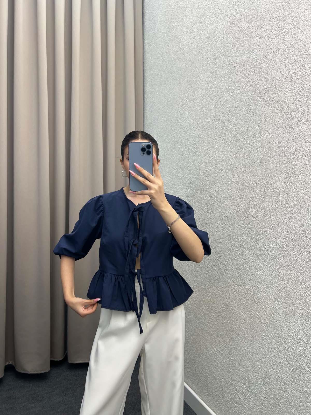 Voleta Önü Bağlamalı Lacivert Bluz