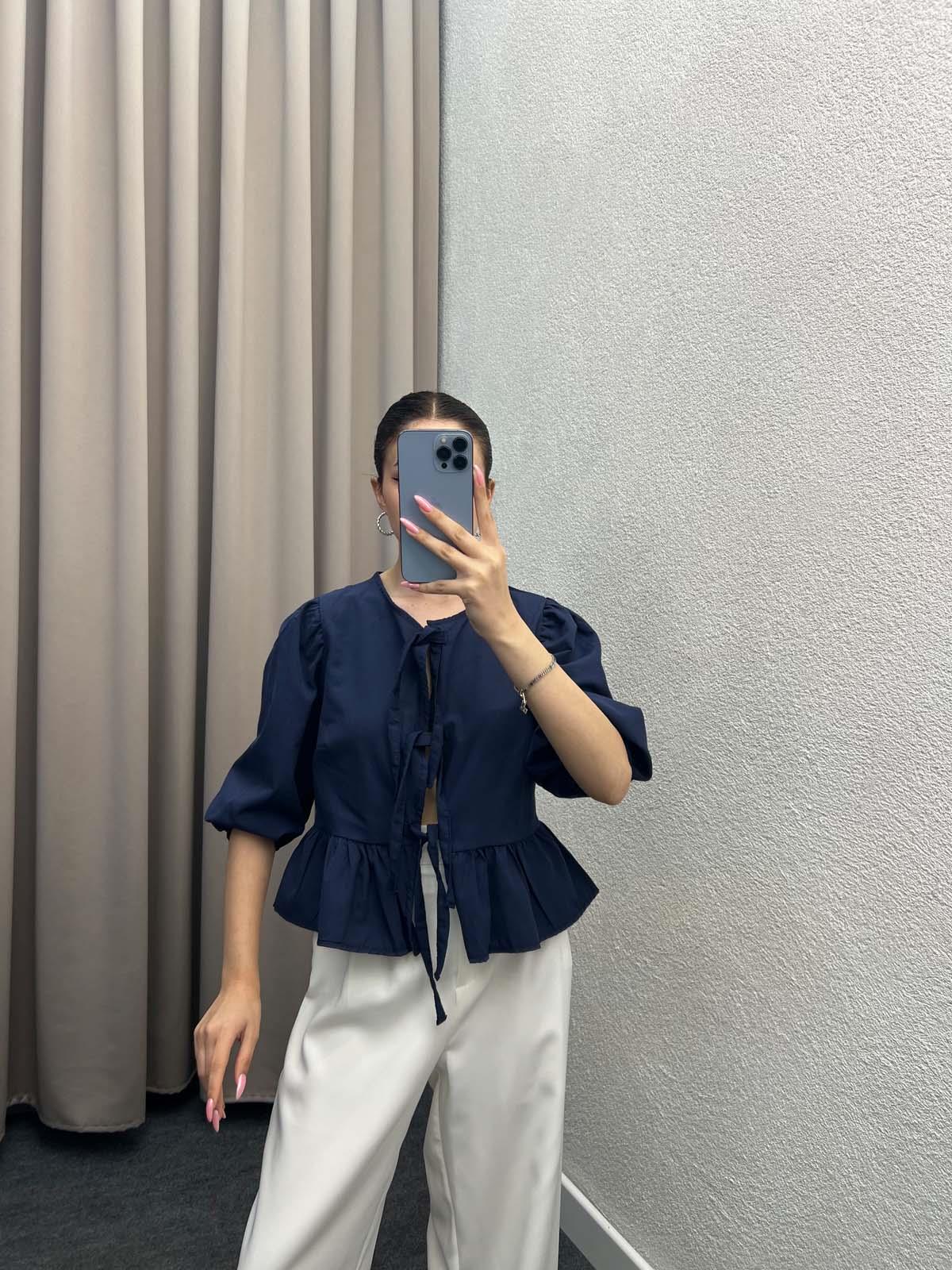 Voleta Önü Bağlamalı Lacivert Bluz