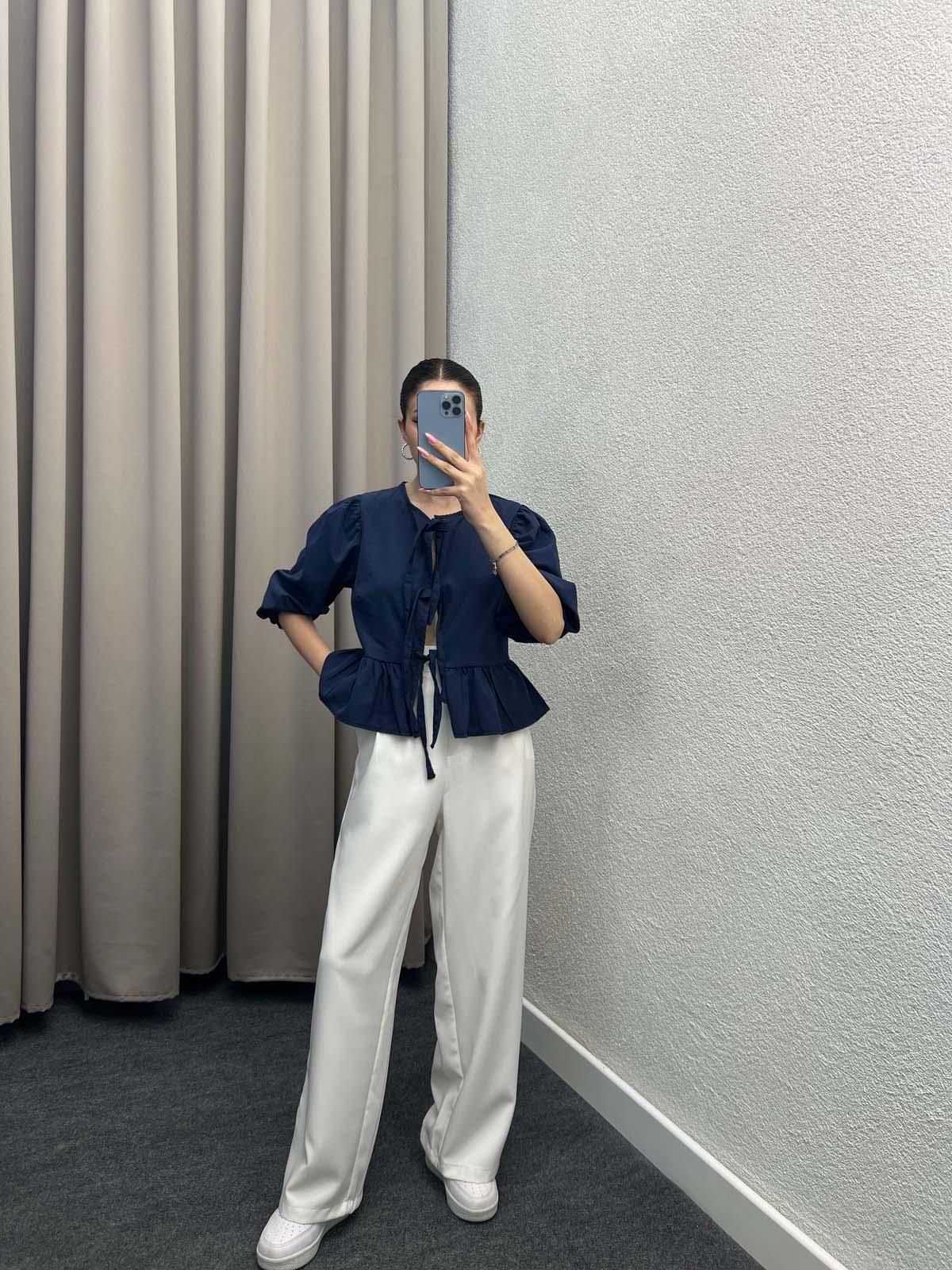 Voleta Önü Bağlamalı Lacivert Bluz