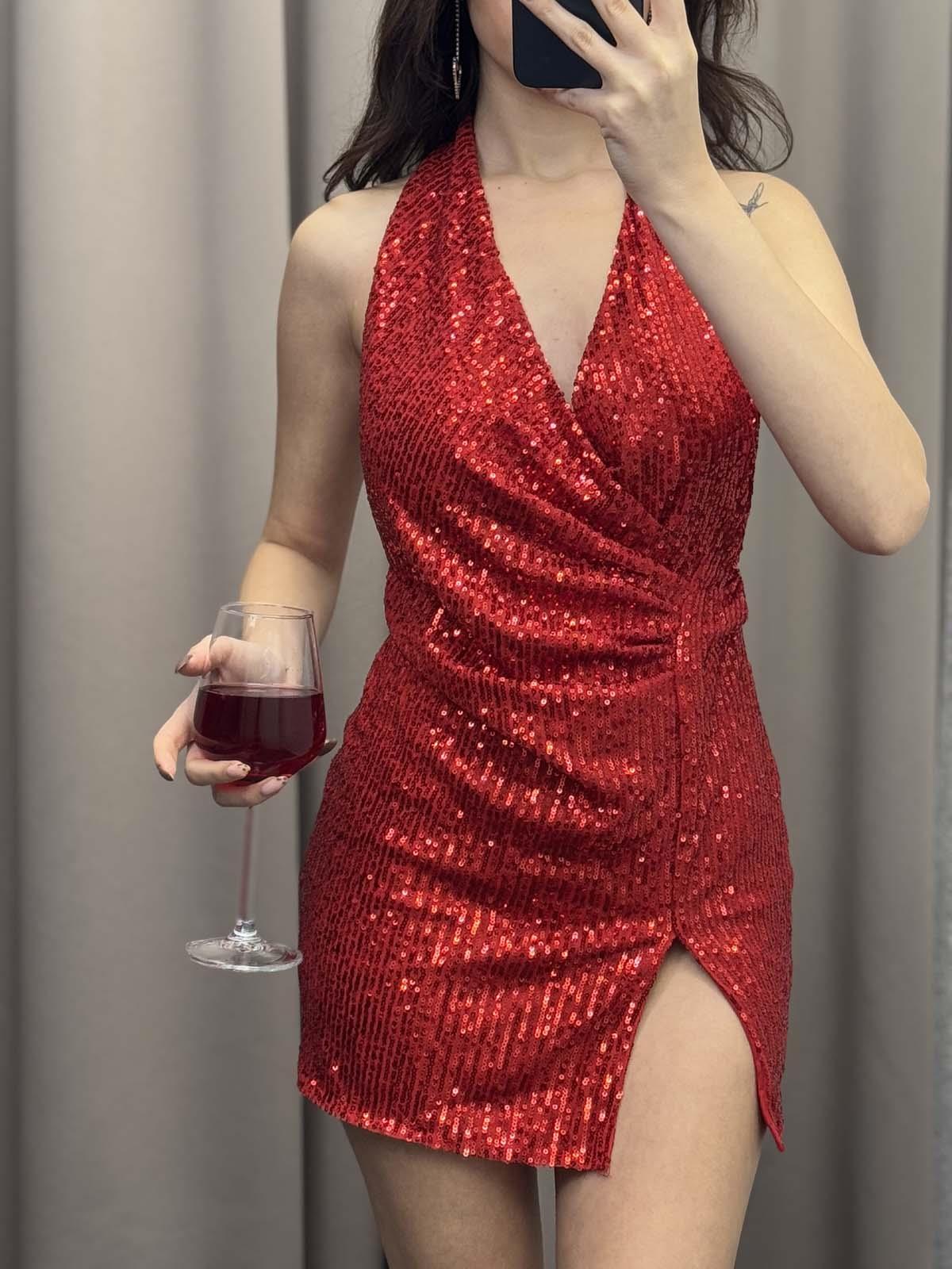 Vynix Kırmızı Payet Elbise