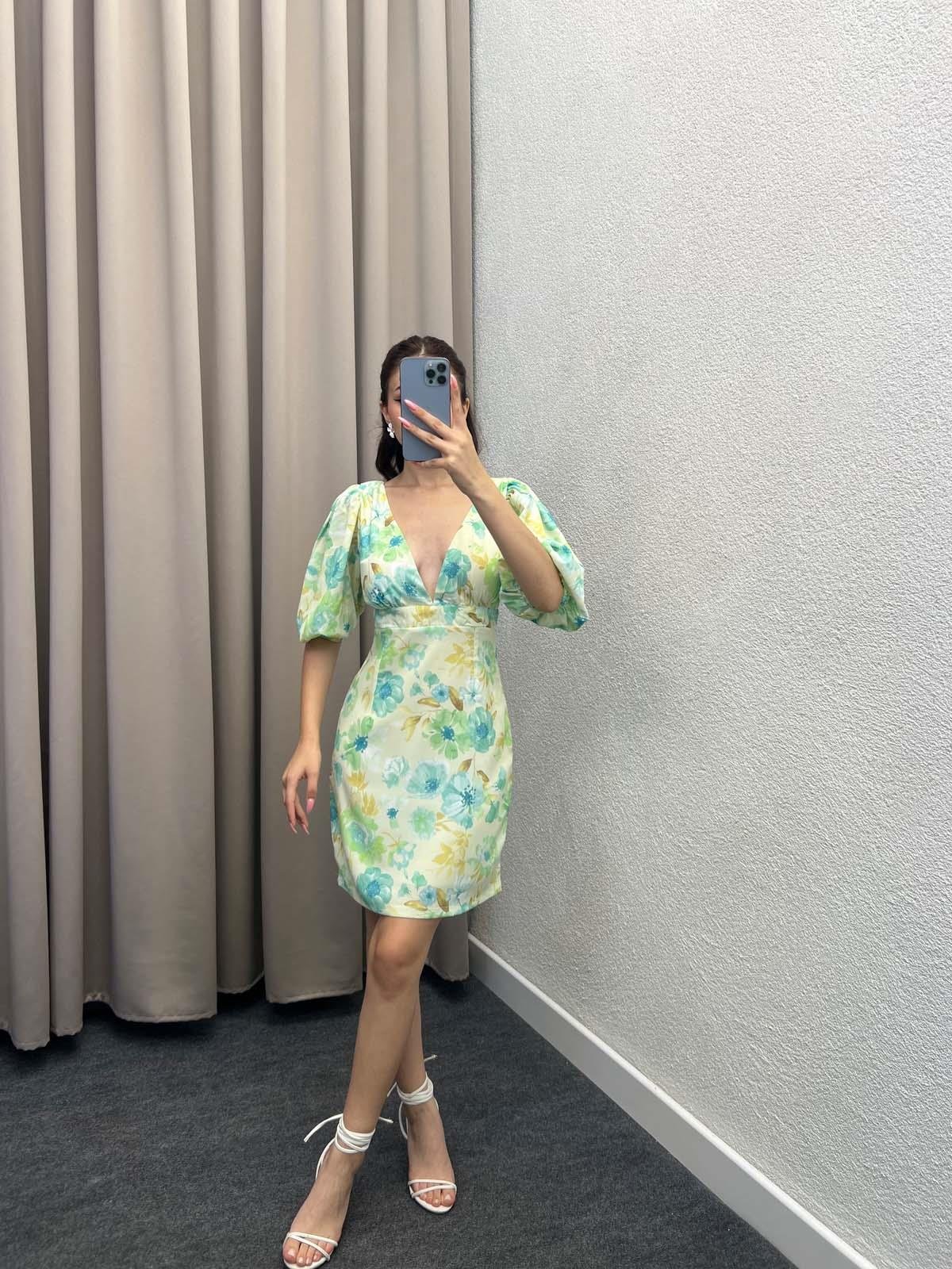 Webbed Yeşil Çiçekli Elbise