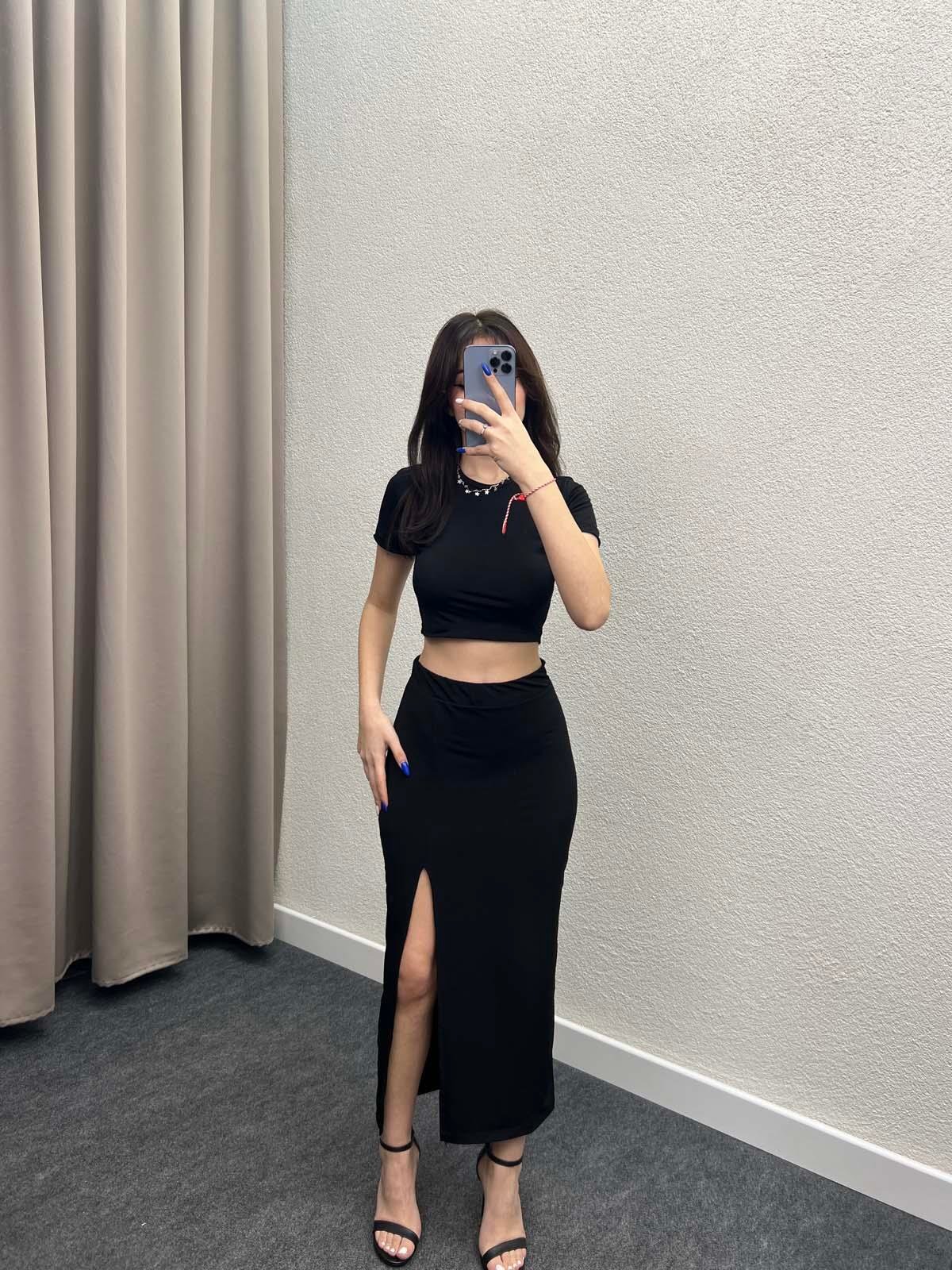 West Siyah Yırtmaç Etekli İkili Takım