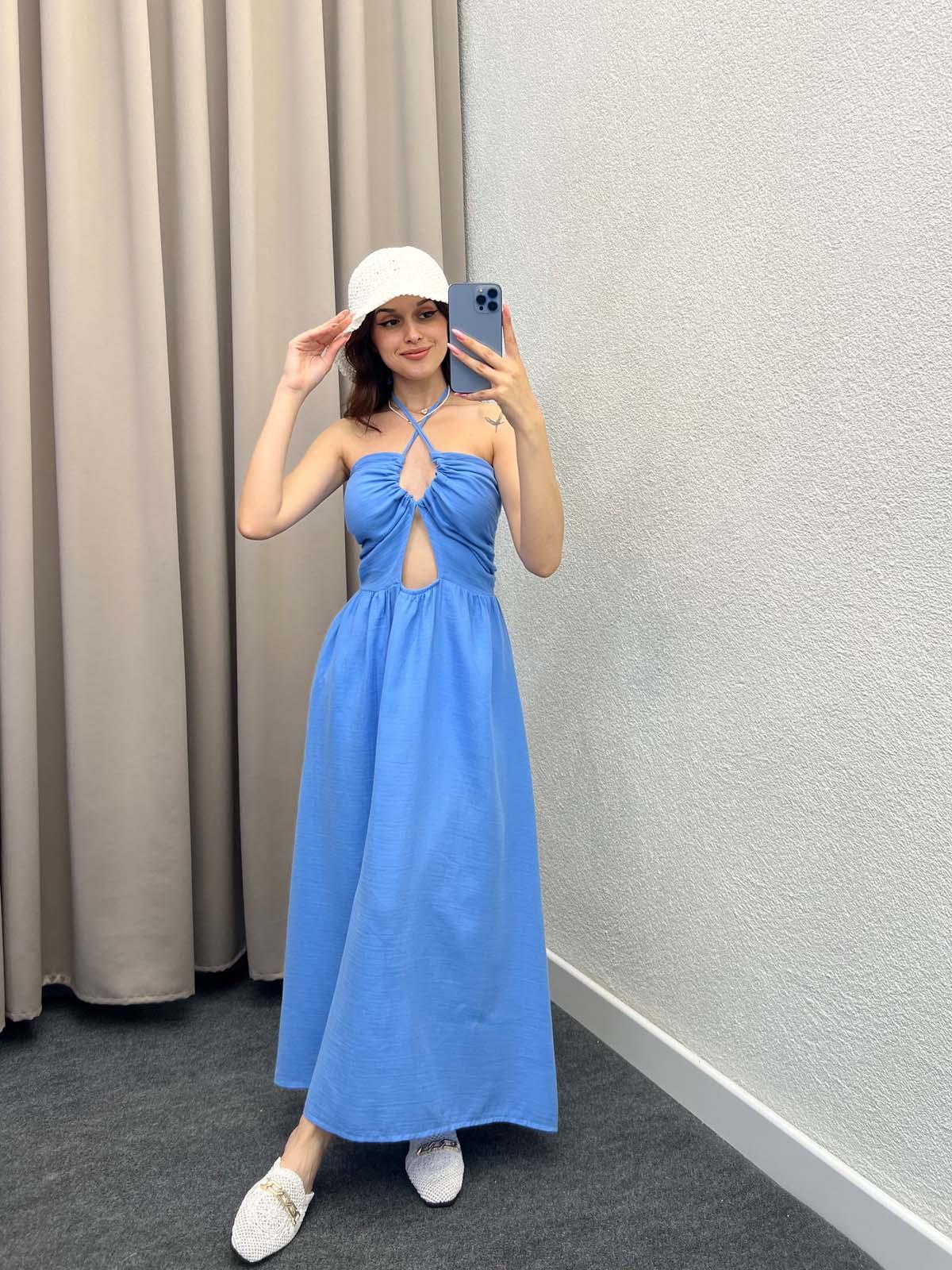 Zaragoza Bebe Mavi Keten Elbise