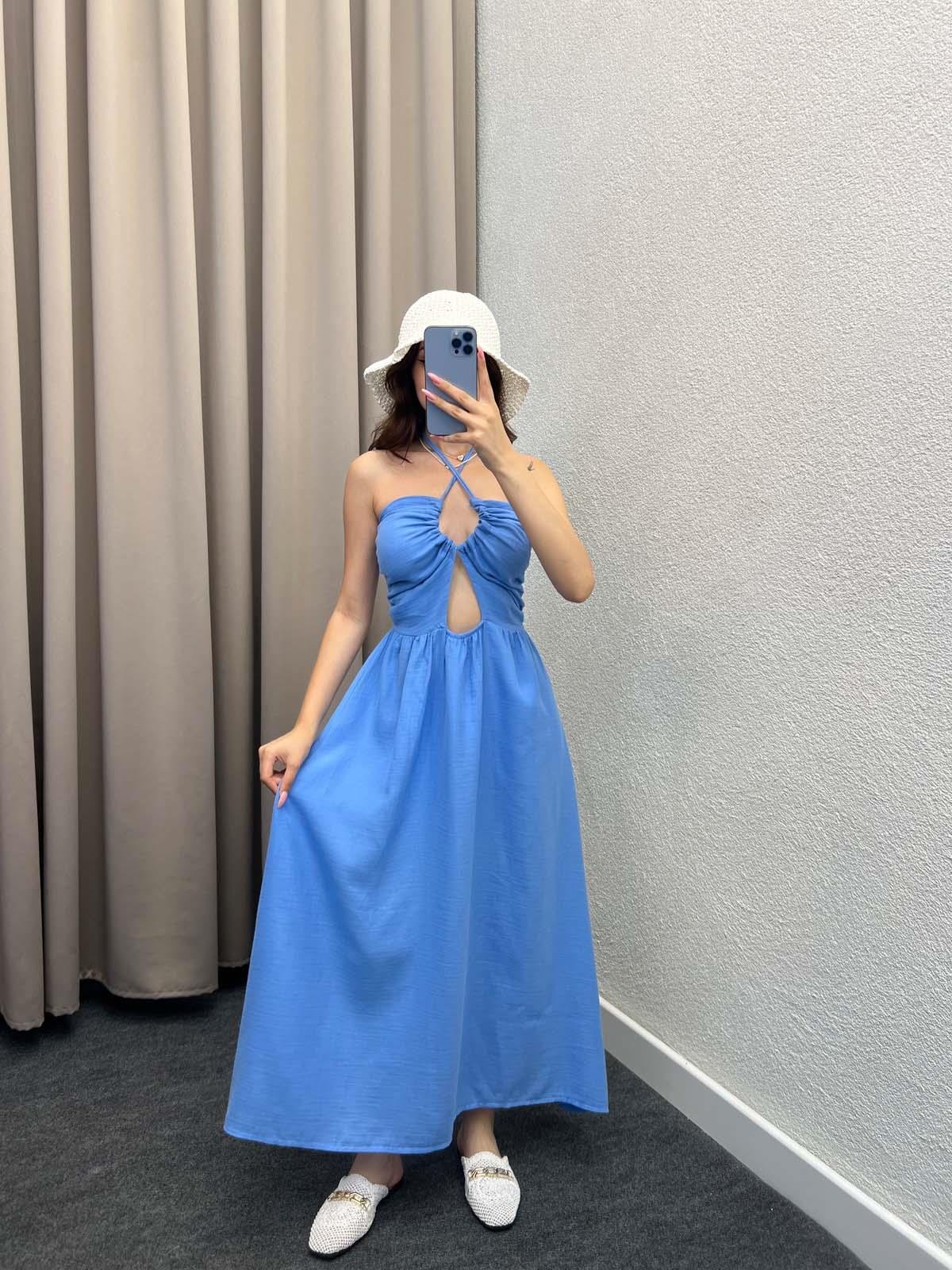 Zaragoza Bebe Mavi Keten Elbise